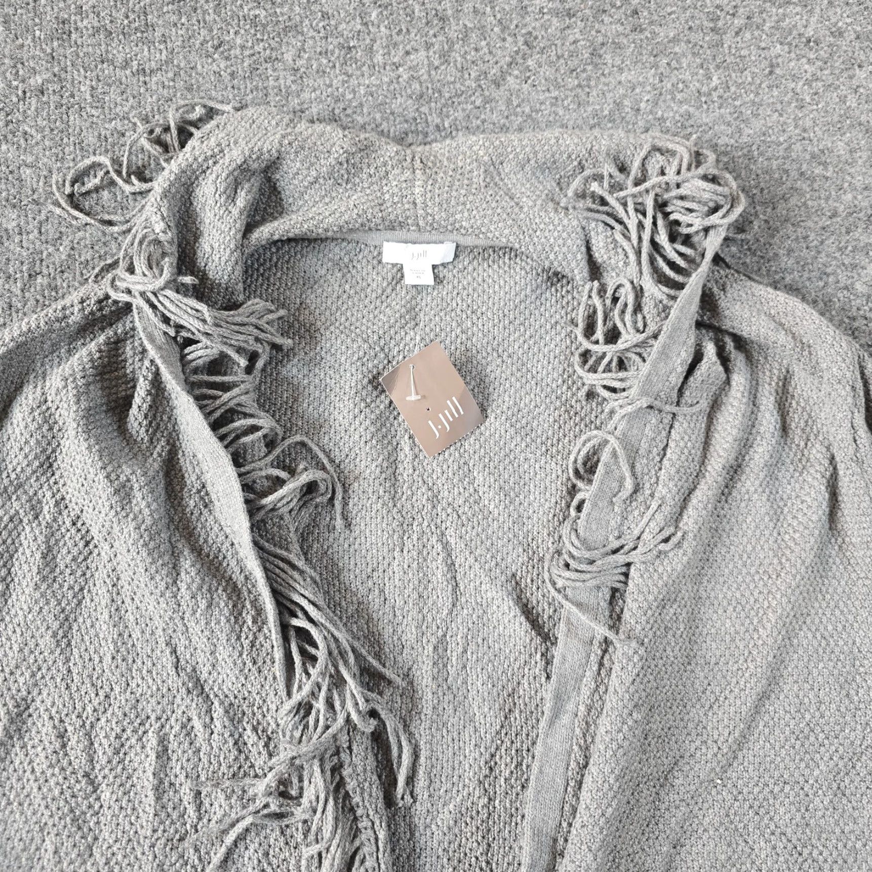J. Jill J. Jill Sweater Womens Size XL Gray Waffle-Knit Fringe Belted Long Sleeve Casual Cardigan Size XL / US 12-14 / IT 48-50 - 2 Thumbnail