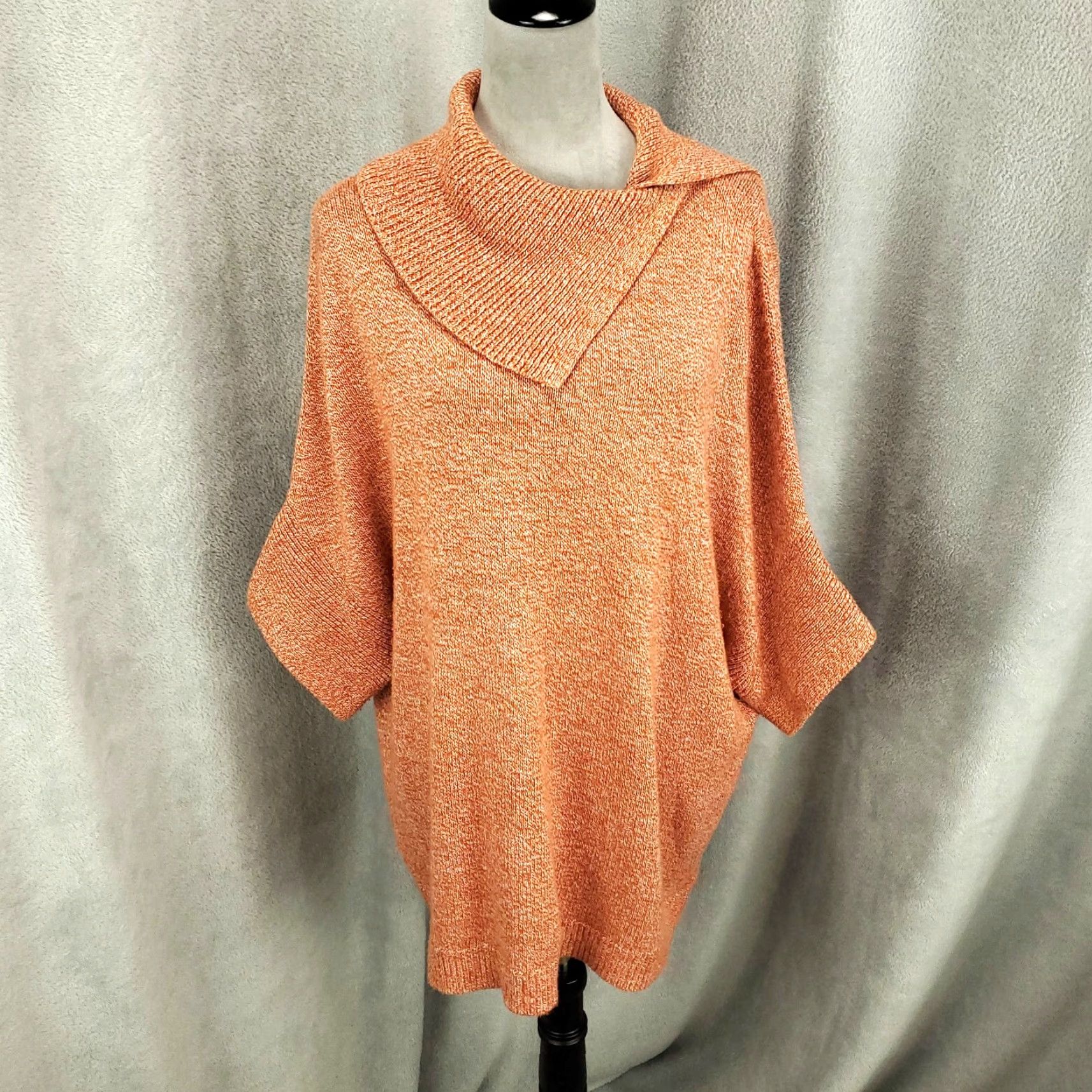 Vintage Cabi Oversized Sweater Medium Orange Knit Cowl Neck Shawl Asymmetric Speckled Womens Size M / US 6-8 / IT 42-44 - 2 Thumbnail