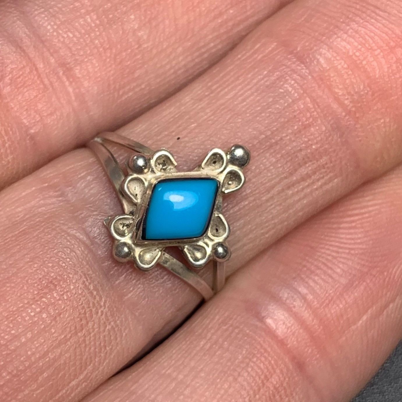 Vintage Solid Sterling Silver 925 Composite Turquoise Scroll Stateme Size ONE SIZE - 5 Thumbnail