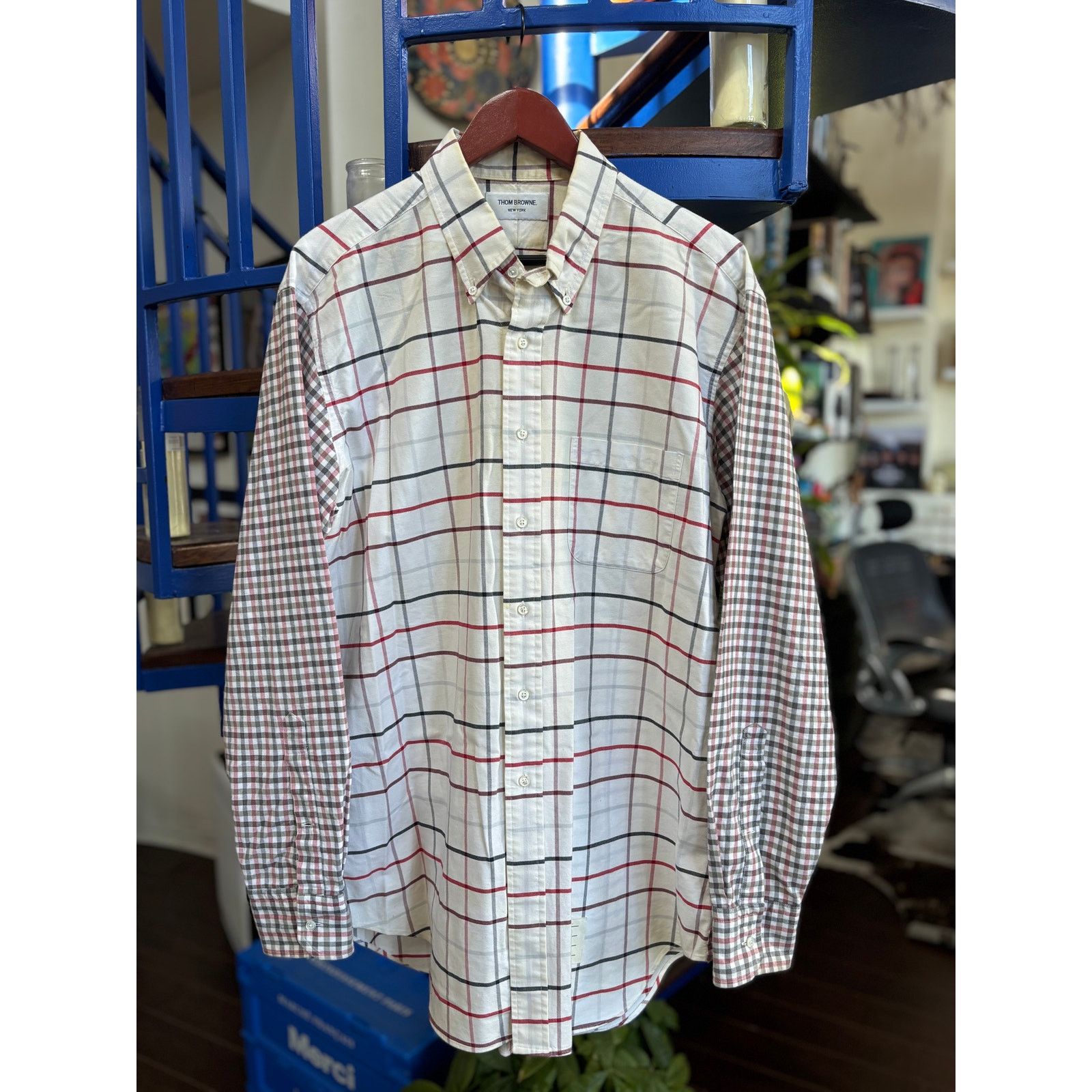 Thom Browne Thom Browne White and Red Check Button Down Shirt Size 5 XXL Size US XXL / EU 58 / 5 - 1 Thumbnail