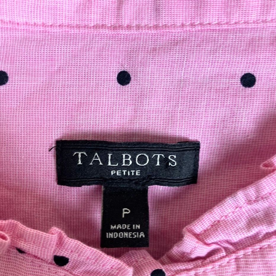 Talbots Talbots Womens Blouse Pink Black Polka Dot Ruffle Neck Long Sleeve Petite Size XXS / US 00 / IT 34 - 6 Thumbnail