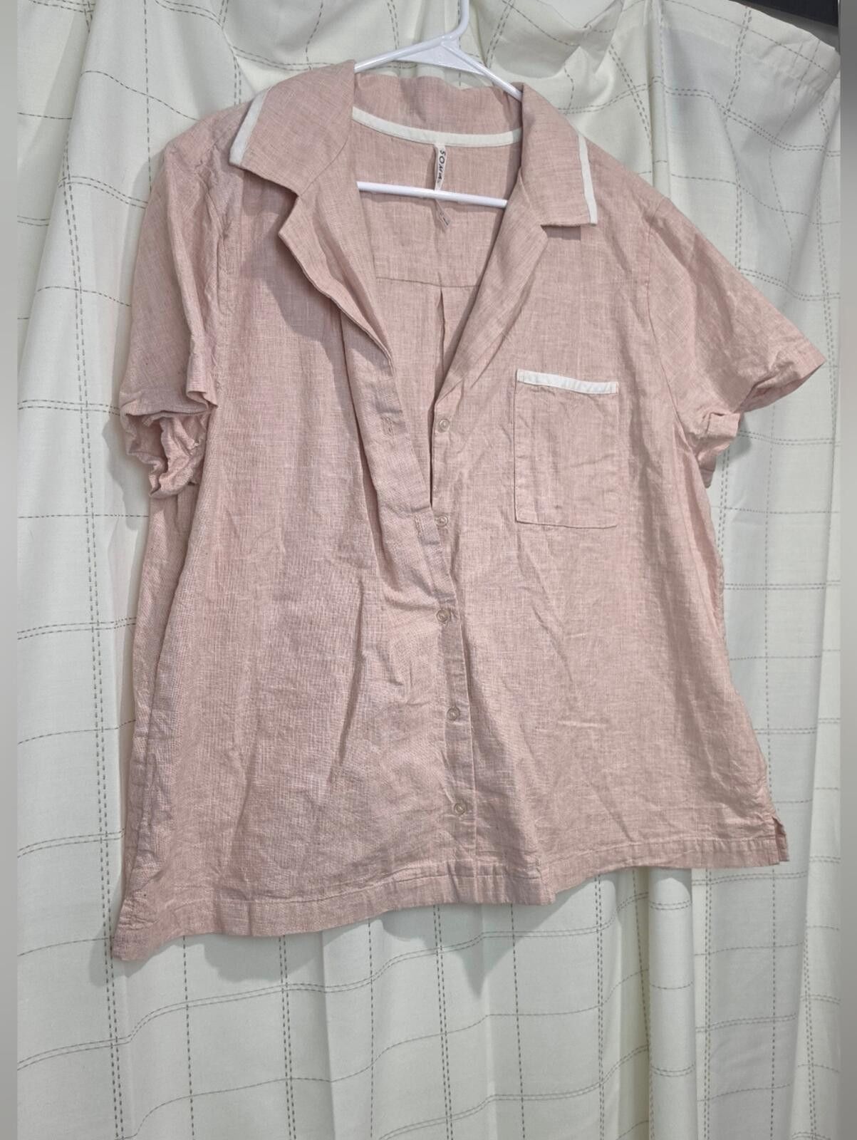 semanticdesign Soma Laundered Cotton Short-Sleeve Notch Collar Pajama Top Size ONE SIZE - 2 Thumbnail