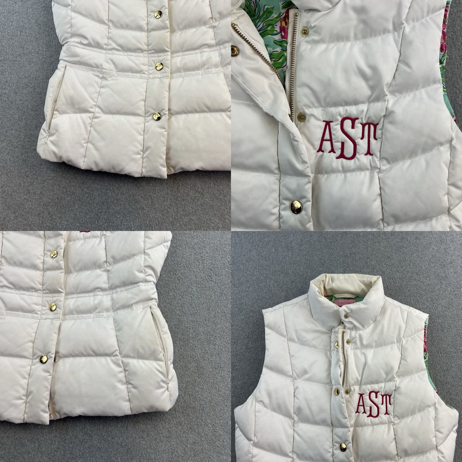 Lilly Pulitzer Lilly Pulitzer Vest Womens Small White Sleeveless Full Zip Quilted Puffy Jacket Size S / US 4 / IT 40 - 8 Thumbnail
