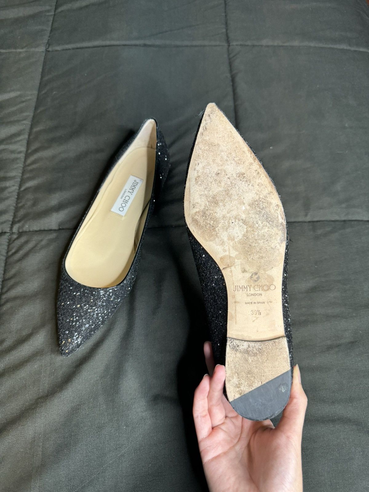 Jimmy Choo Jimmy Choo “Love/Alina Pointed-Toe Ballet” Glitter Flats Size US 9 / IT 39 - 3 Thumbnail