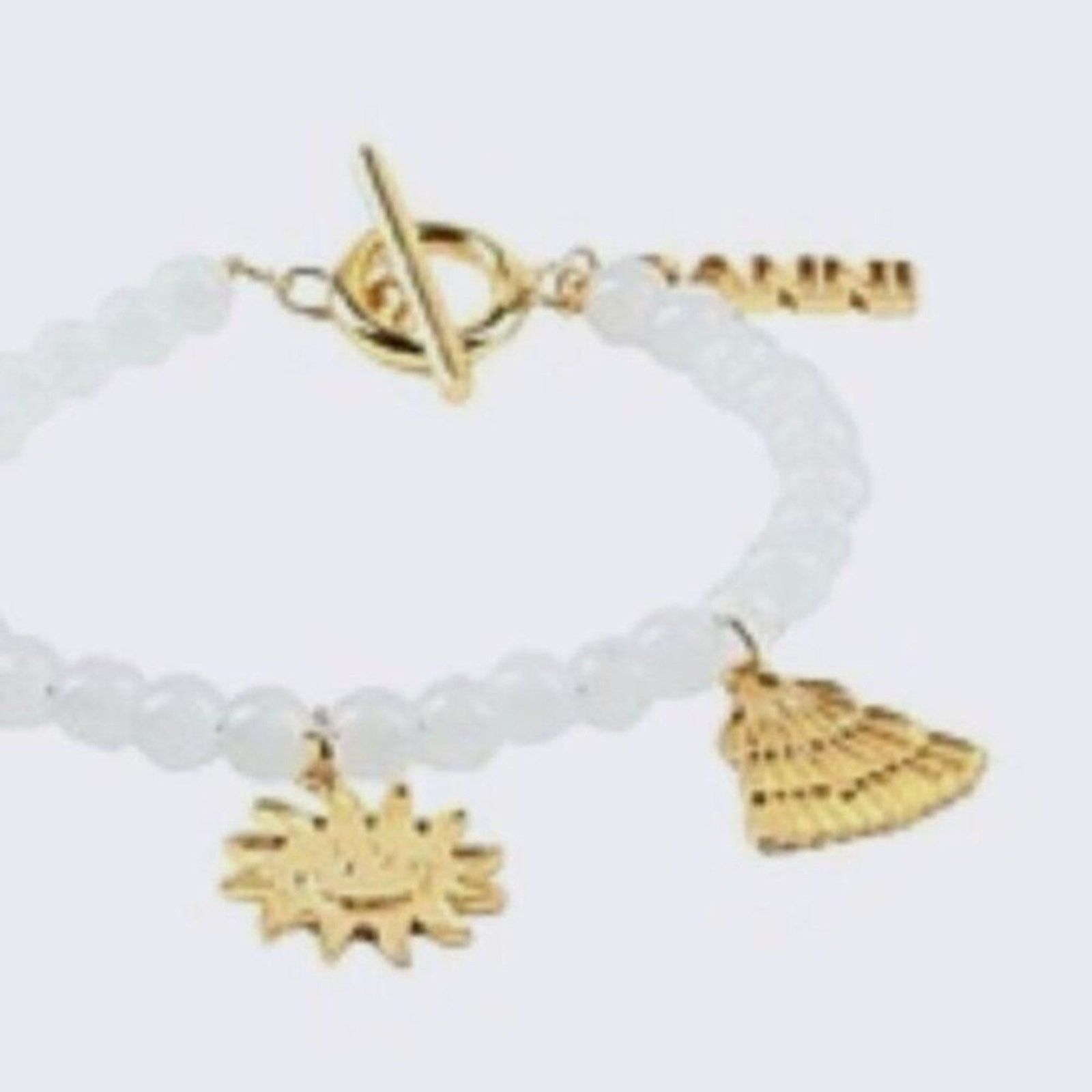 Ganni Ganni White beaded bracelet with gold charms Size ONE SIZE - 5 Thumbnail