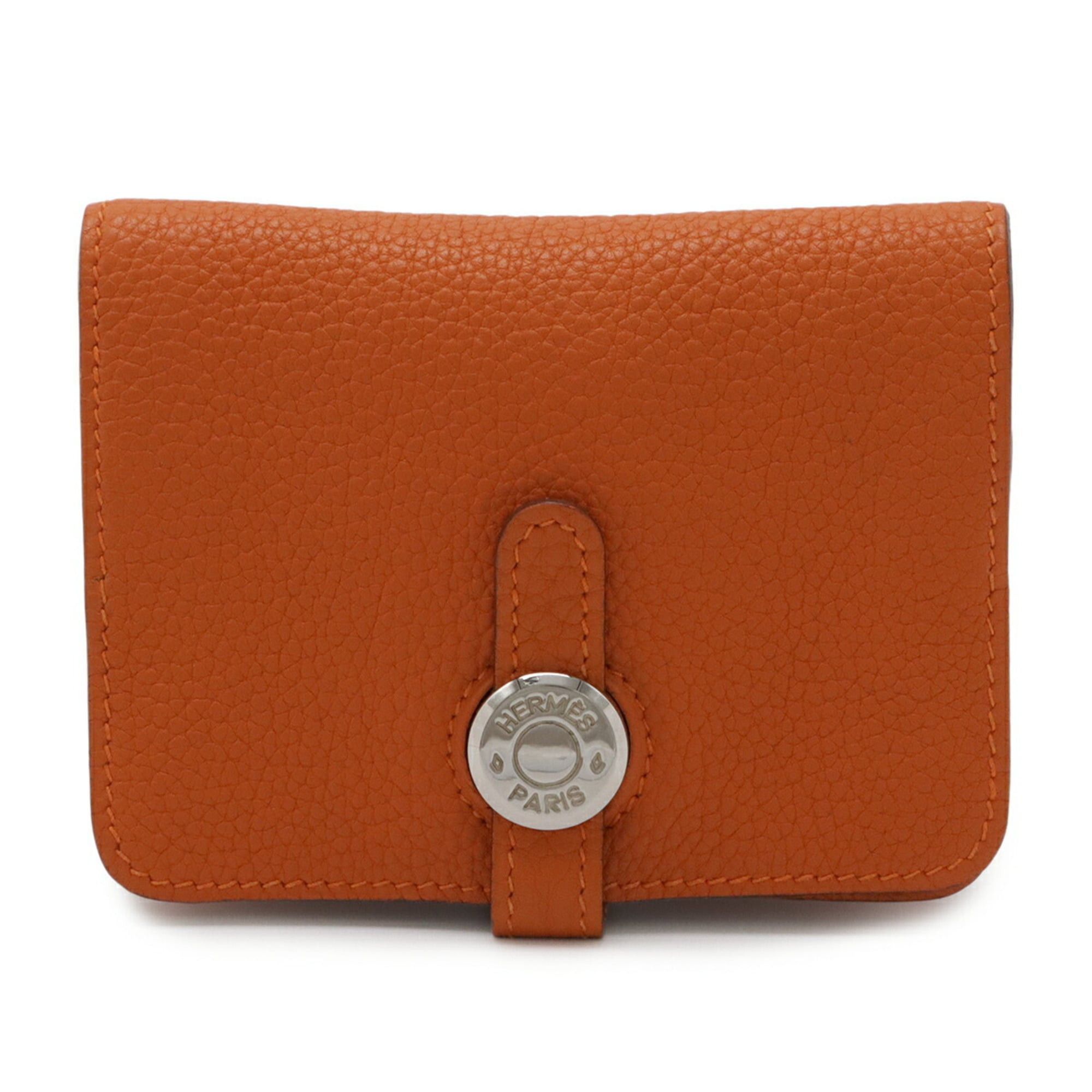 Hermes HERMES Dogon Compact Wallet/Coin Purse, Togo Leather, Orange Size ONE SIZE - 1 Thumbnail