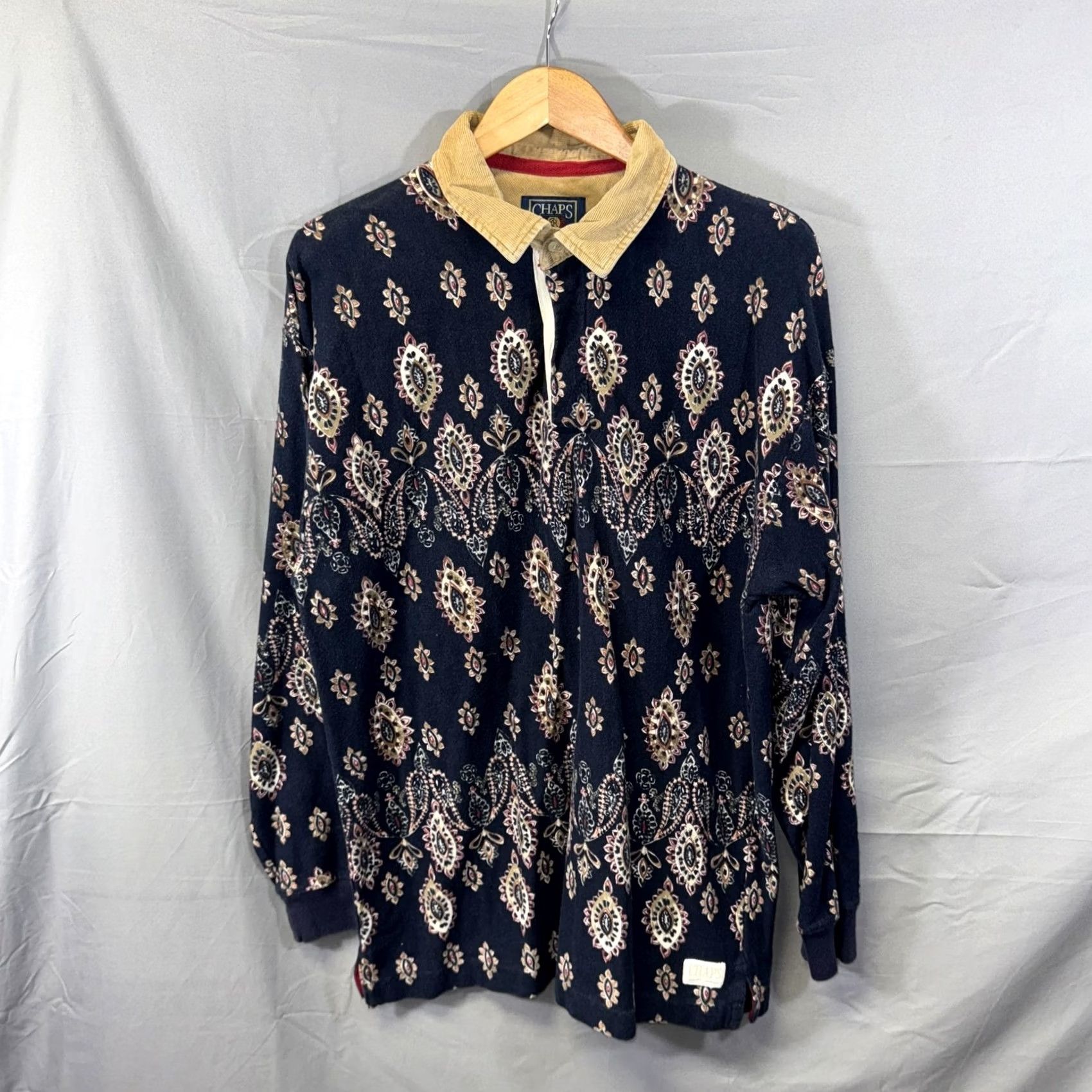 Chaps Chaps Ralph Lauren Shirt Women’s XL Navy Corduroy Collar Paisley Long Sleeve Polo Button Placket Size XL / US 12-14 / IT 48-50 - 2 Thumbnail