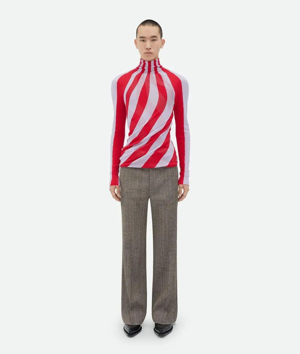 Bottega Veneta o1w1db10525 Light Cotton Twisted Stripe Turtleneck Sweater Size US XS / EU 42 / 0 - 6 Thumbnail