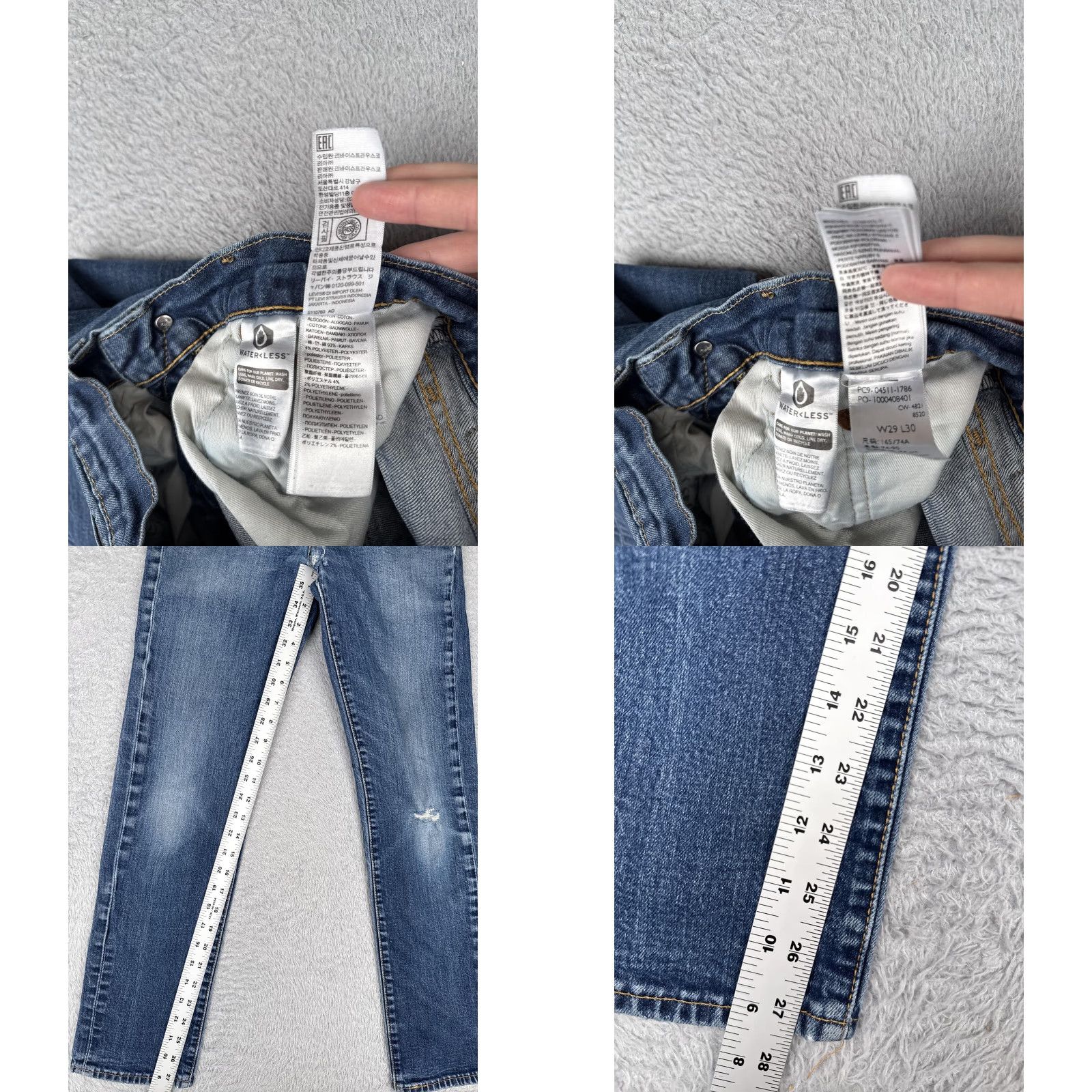 Levi's Levi's 511 Jeans Mens 29x30 Slim Fit Distressed Blue Denim Stretch 5-Pocket Zip Fly Casual Modern Adult Mens Size US 29 - 8 Thumbnail
