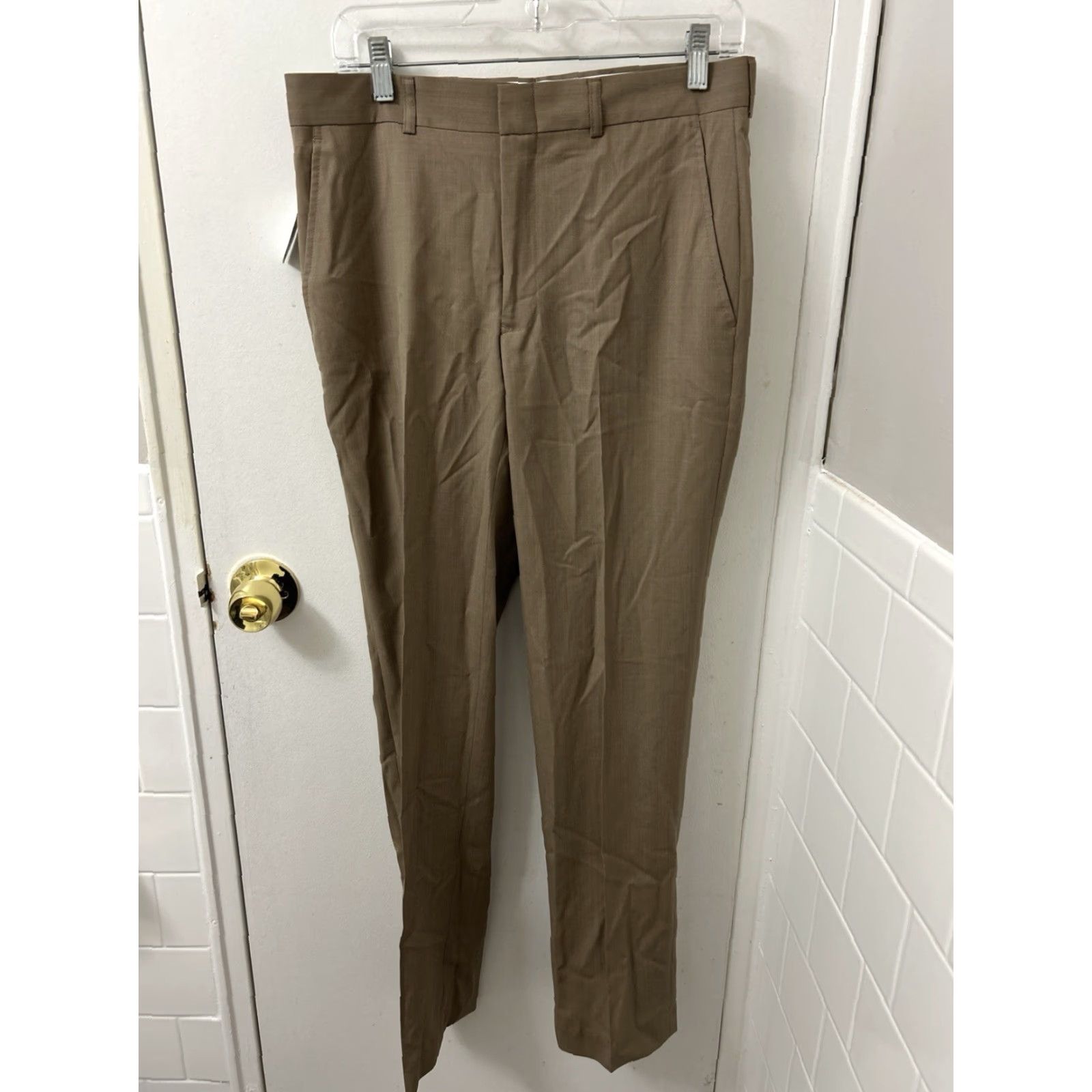 Vintage JOS A BANK Traveler Collection Pants Mens 31x32 Tan 100% Wool NWT Tailored Fit Dress Pants Workwear Wool Size US 31 - 6 Thumbnail