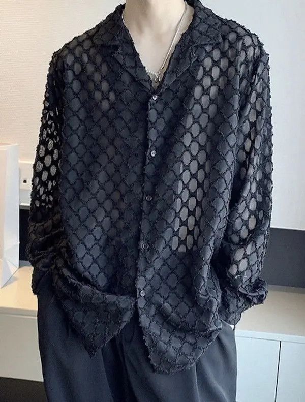 VIBE Retro sheer mesh button up shirt retro y2k Size US L / EU 52-54 / 3 - 1 Thumbnail
