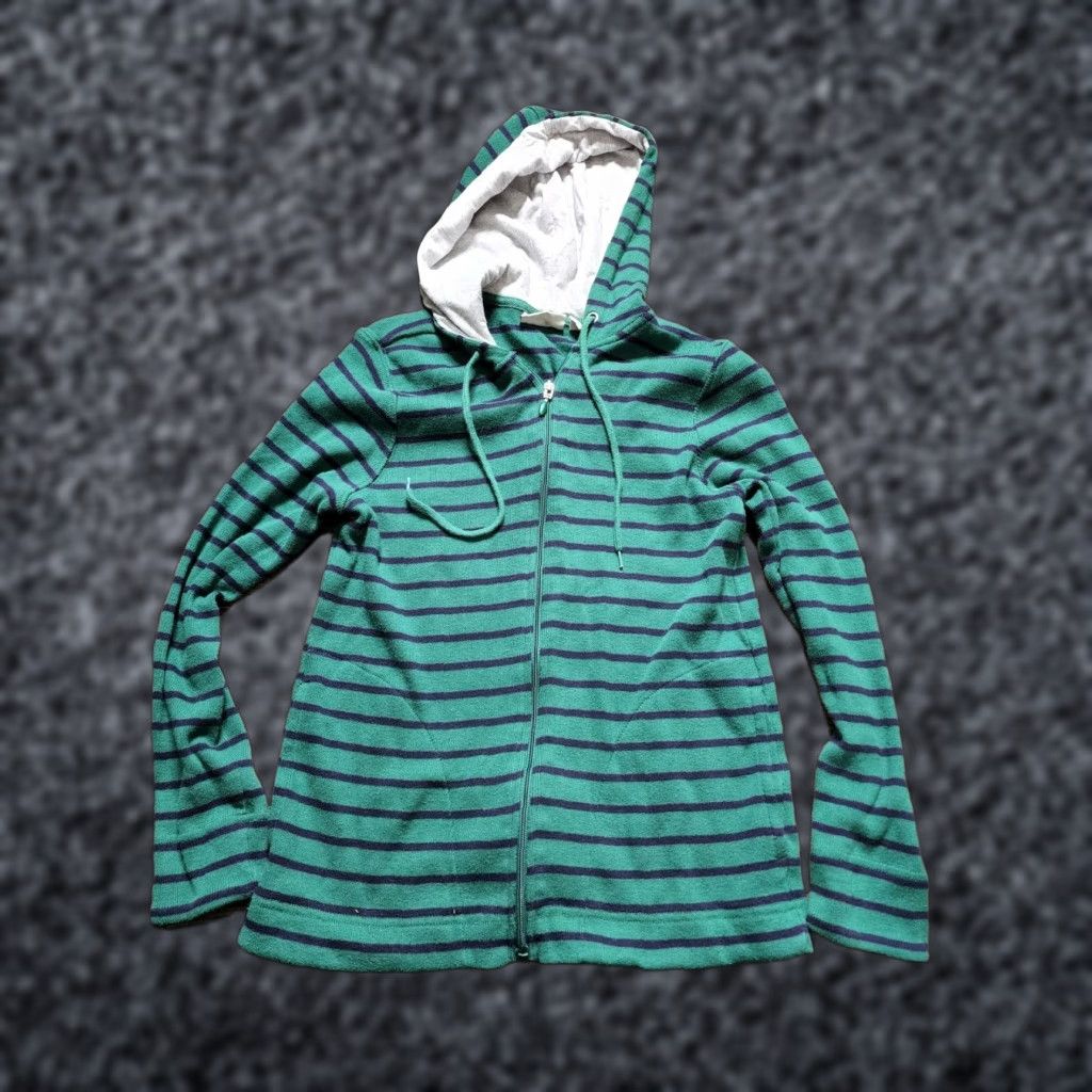 Vintage LL Bean Striped Rugby Hoodie Top Petite XS Green Jersey Cotton Hooded Men/Women? Size XS / US 0-2 / IT 36-38 - 1 Thumbnail