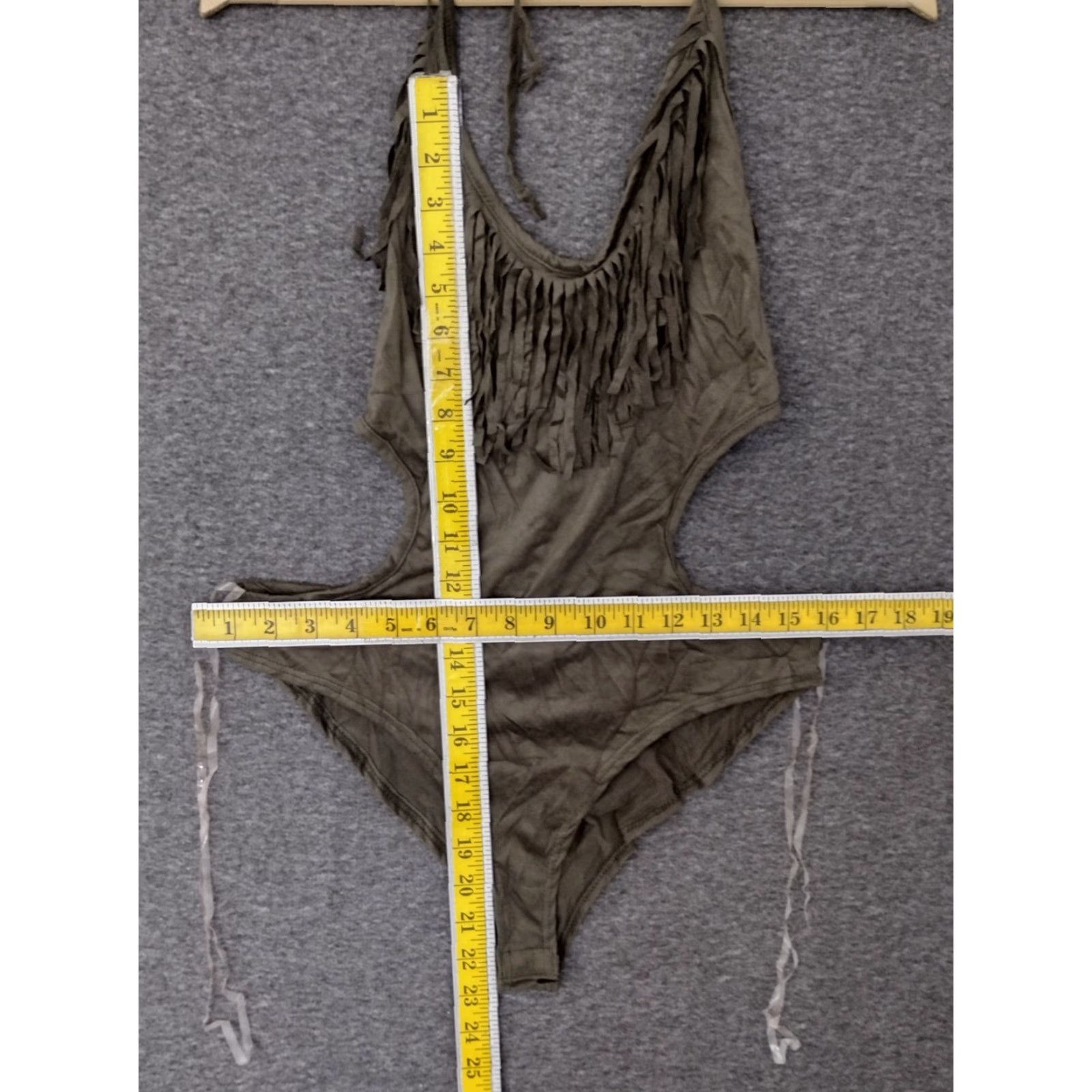 Olive Codigo Fringe Bodysuit Women's Olive Gray Color Size L - Adult Ladies - One Piece - Fringe Accents - Polyester Spandex - Black? Wait. Size L / US 10 / IT 46 - 5 Thumbnail