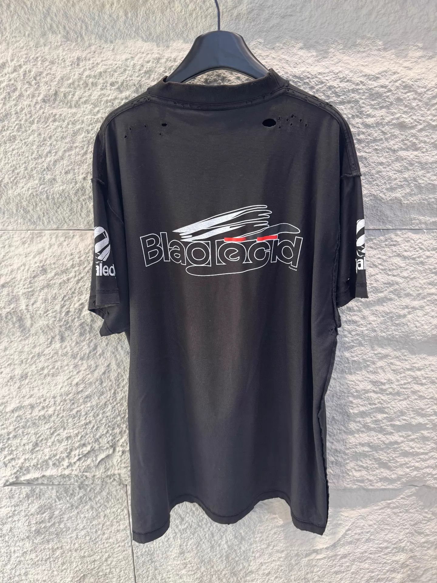 Balenciaga Balenciaga Black AI Distressed Short Sleeve Tee Size US S / EU 44-46 / 1 - 4 Thumbnail
