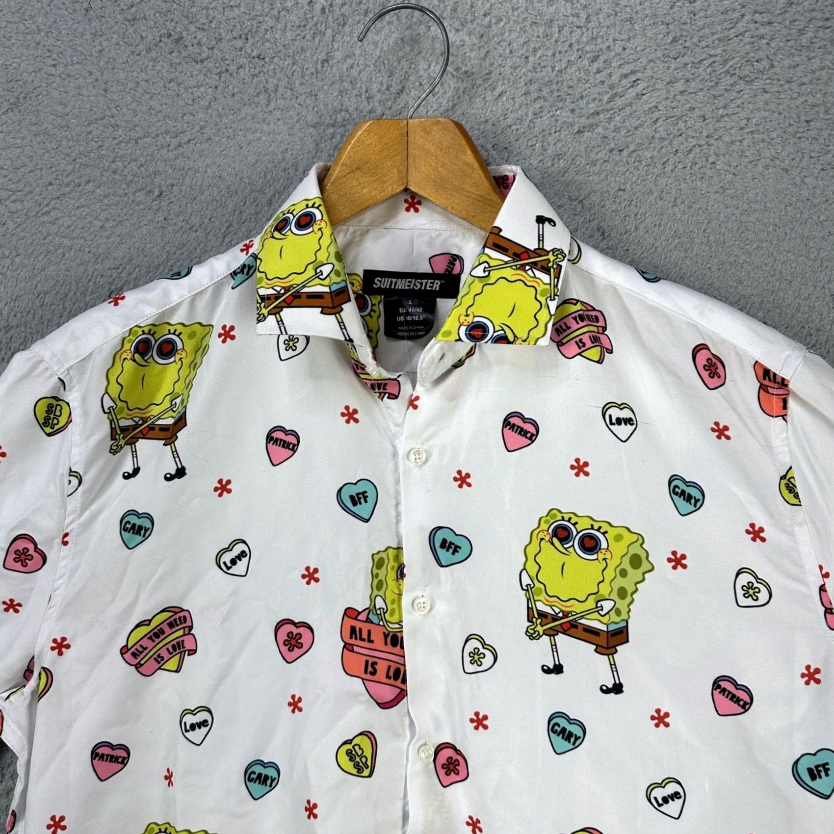 Vintage Suitmeister Mens Sponge Bob Dress Shirt Large 16-16.5 White Yellow Button Up NEW Size 42R - 7 Thumbnail