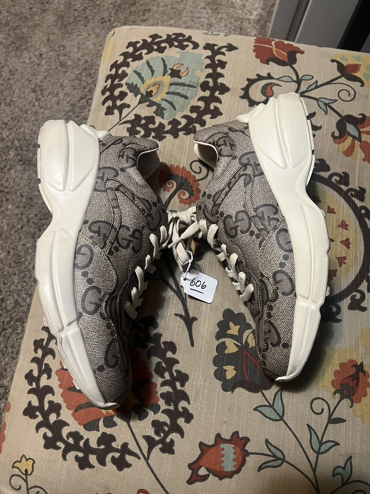 image of Gucci Rython Monogram Sneakers in Beige, Men's (Size 7.5)