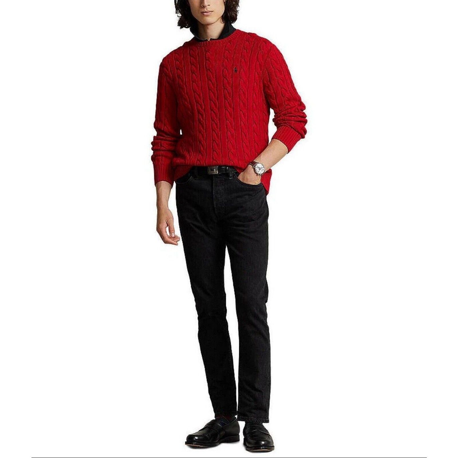 Polo Ralph Lauren NWT Polo Ralph Lauren Red Cotton Cable Knit Crewneck Sweater Size US XL / EU 56 / 4 - 4 Thumbnail