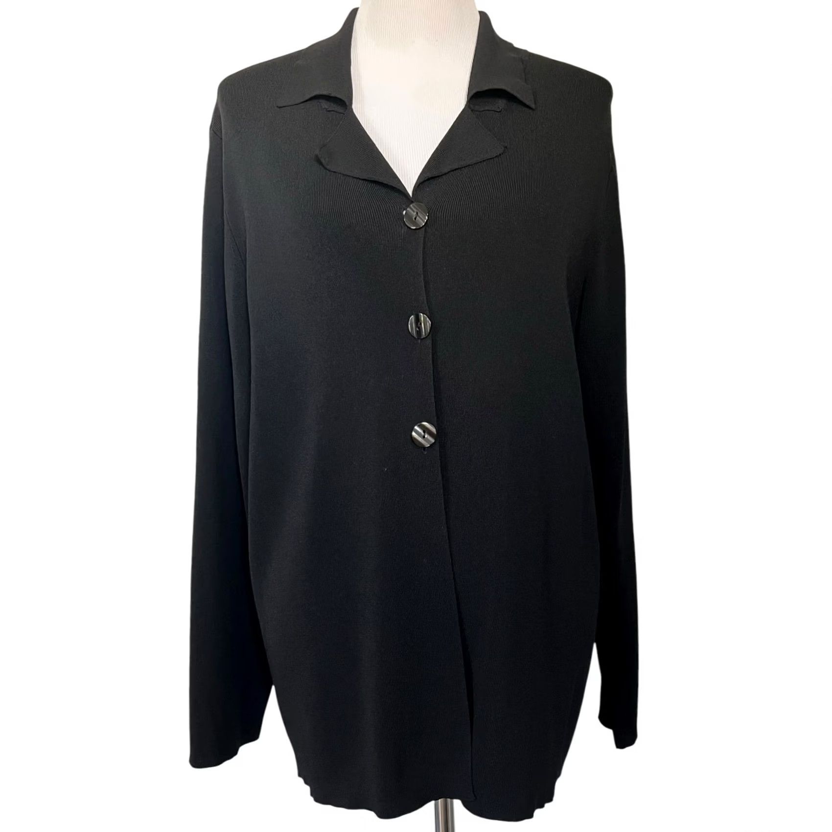 Vintage VINTAGE Chico’s Design Button-Front Top Women’s XL Black Rayon Nylon Knit Shirt Size XL / US 12-14 / IT 48-50 - 2 Thumbnail