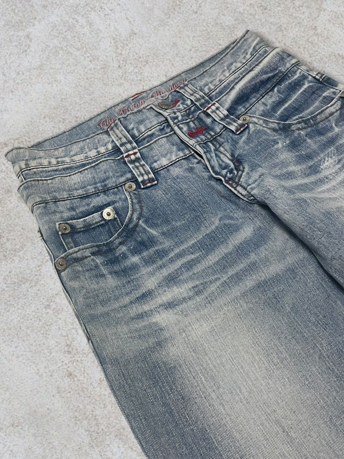 Japanese Brand Japanese Double Waist Spellout Embroidered Distressed Jeans Size 29" - 6 Thumbnail