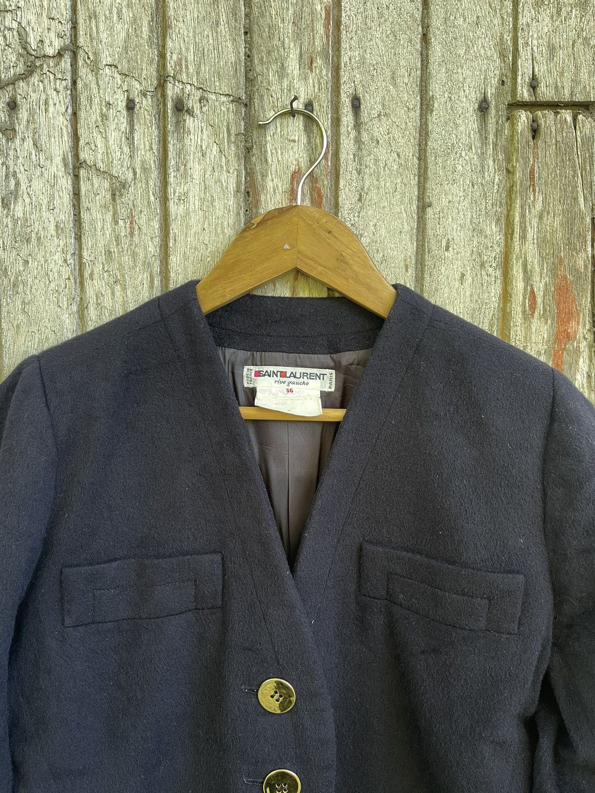 Saint Laurent Paris × Vintage × Yves Saint Laurent Saint Laurent Rive Gauche Vintage Navy Wool Blazer 1980s Size S / US 4 / IT 40 - 2 Thumbnail