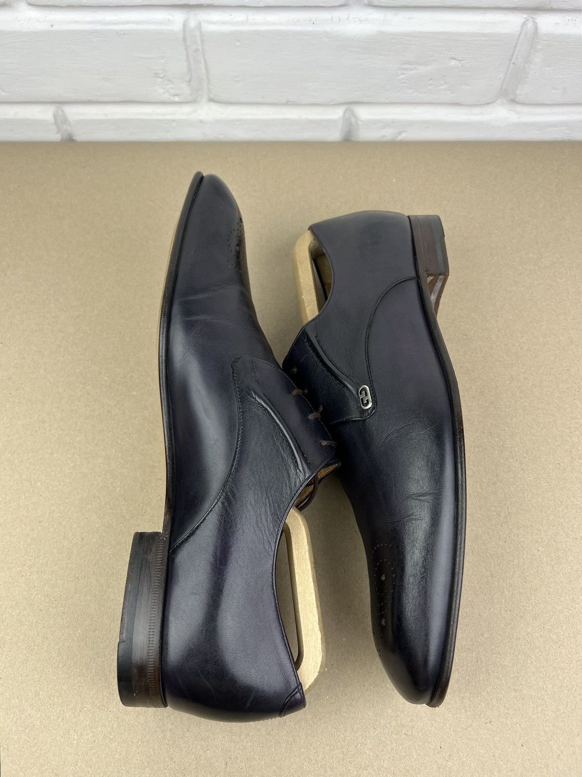 Gucci GUCCI Derby Leather Shoes Lace Up GG Logo Dark Purple Men’s Size US 10.5 / EU 43-44 - 10 Thumbnail
