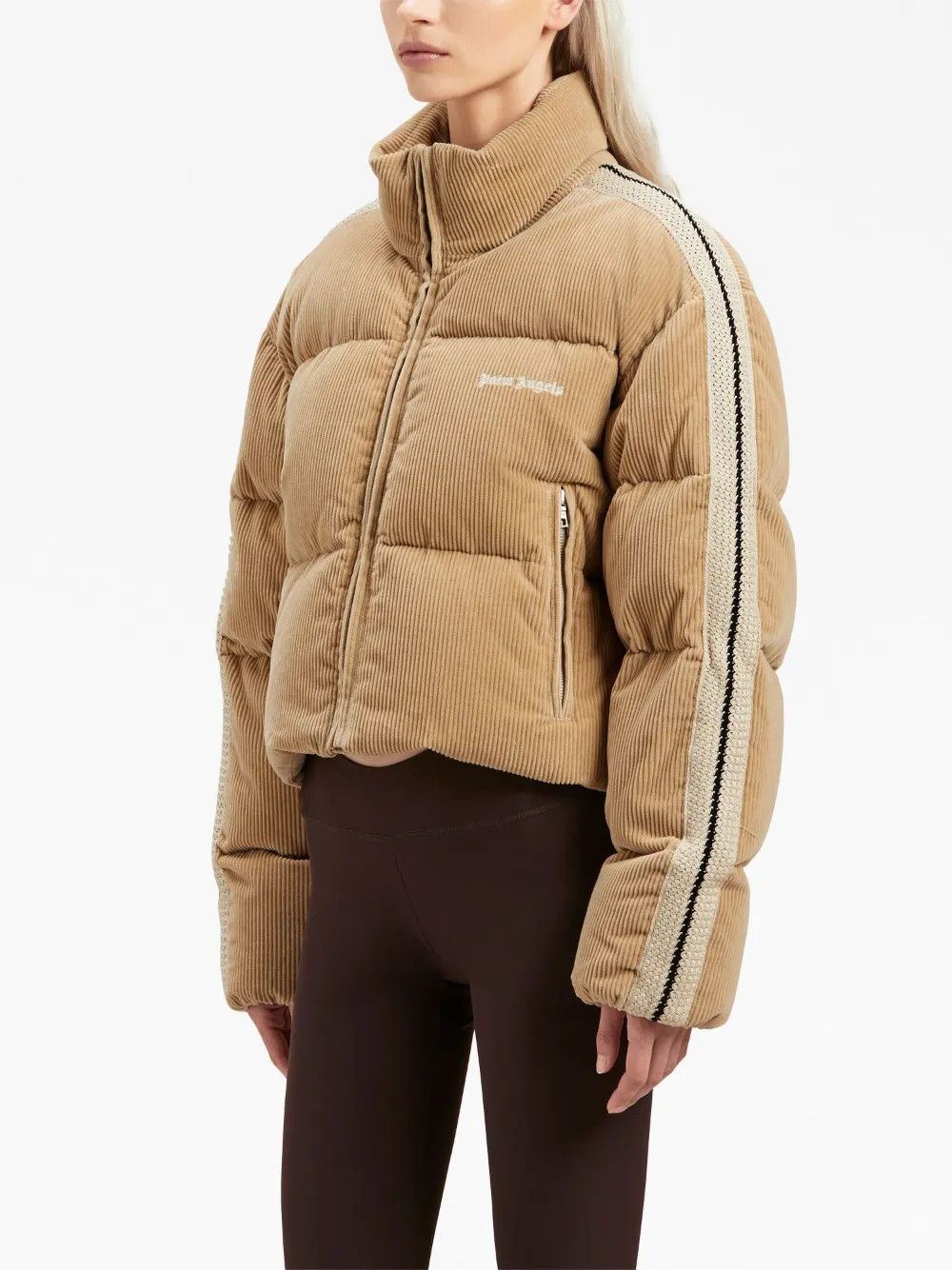 Palm Angels o1y1125 Turtleneck Shell Jacket in Beige Size S / US 4 / IT 40 - 3 Thumbnail