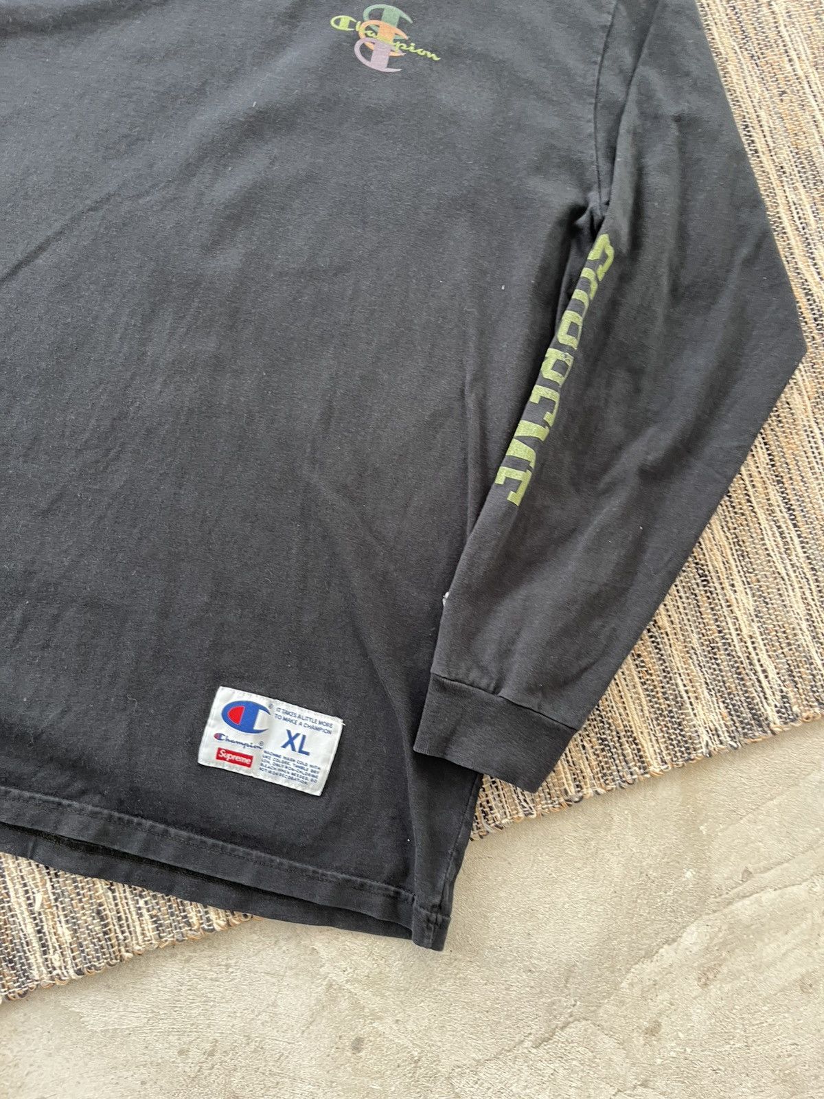 Champion × Supreme Vintage Champion Supreme Faded Black LongSleeve Tshirt Y2K Size US XL / EU 56 / 4 - 7 Thumbnail