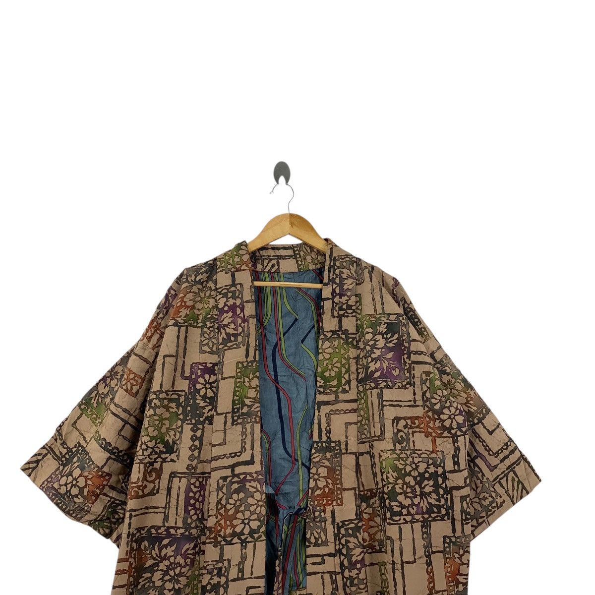 Vintage 70s KIMONO JAPAN HAORI Geometric Earth Tone
