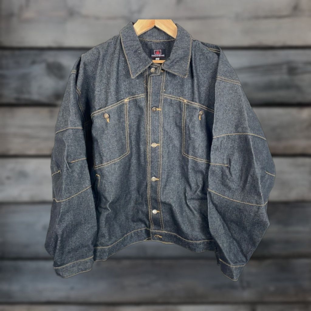 Denime Meoshe Hip Hop Style Denim Jacket Men's XL (Fits 2XL) Black Embroidered Y2K Rap Jacket Size US XL / EU 56 / 4 - 1 Thumbnail