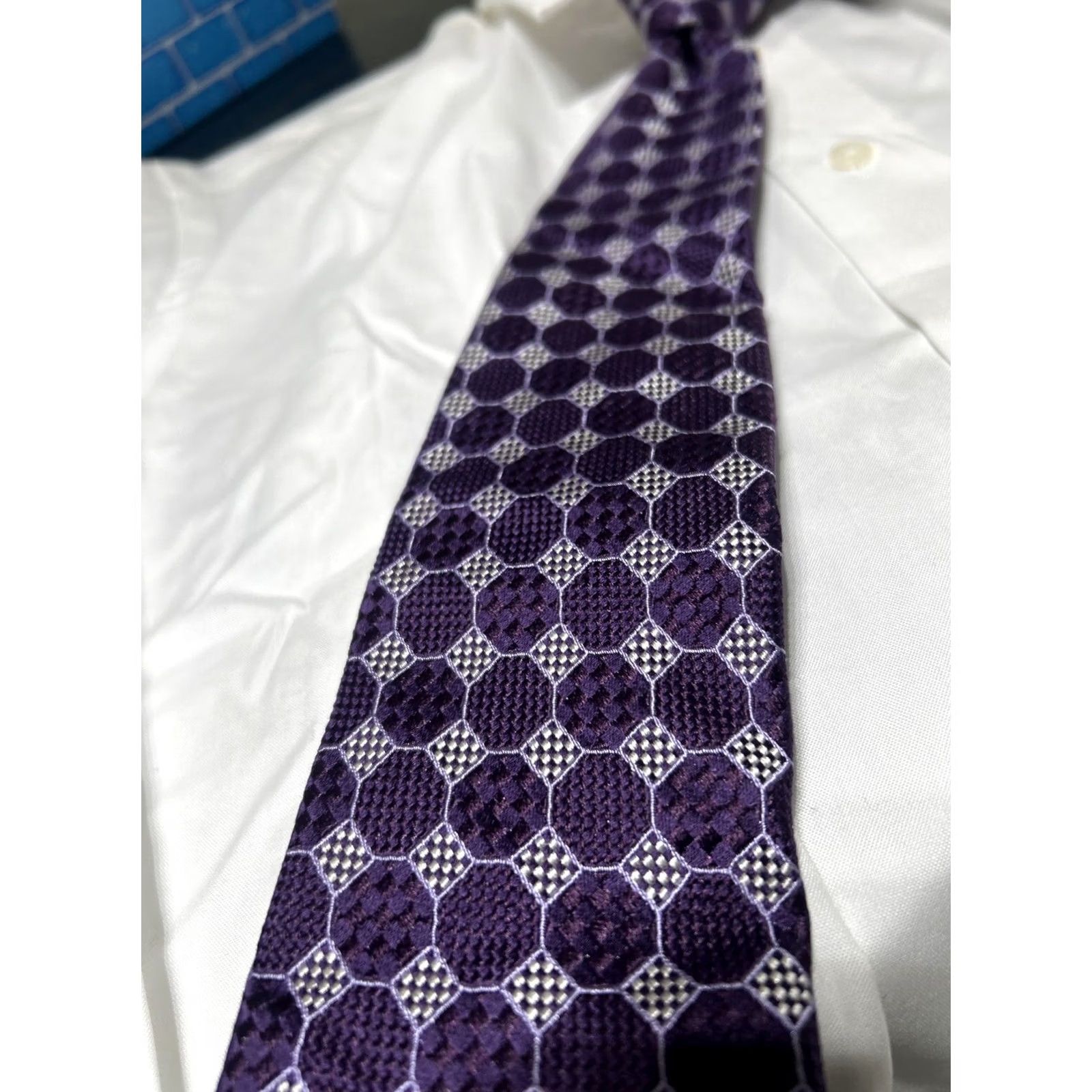Vintage Hickey Freeman Necktie Purple Geometric Cross Silk Handmade in USA Tie Men One Size Classic Width Adjustable Vintage No Size ONE SIZE - 3 Thumbnail