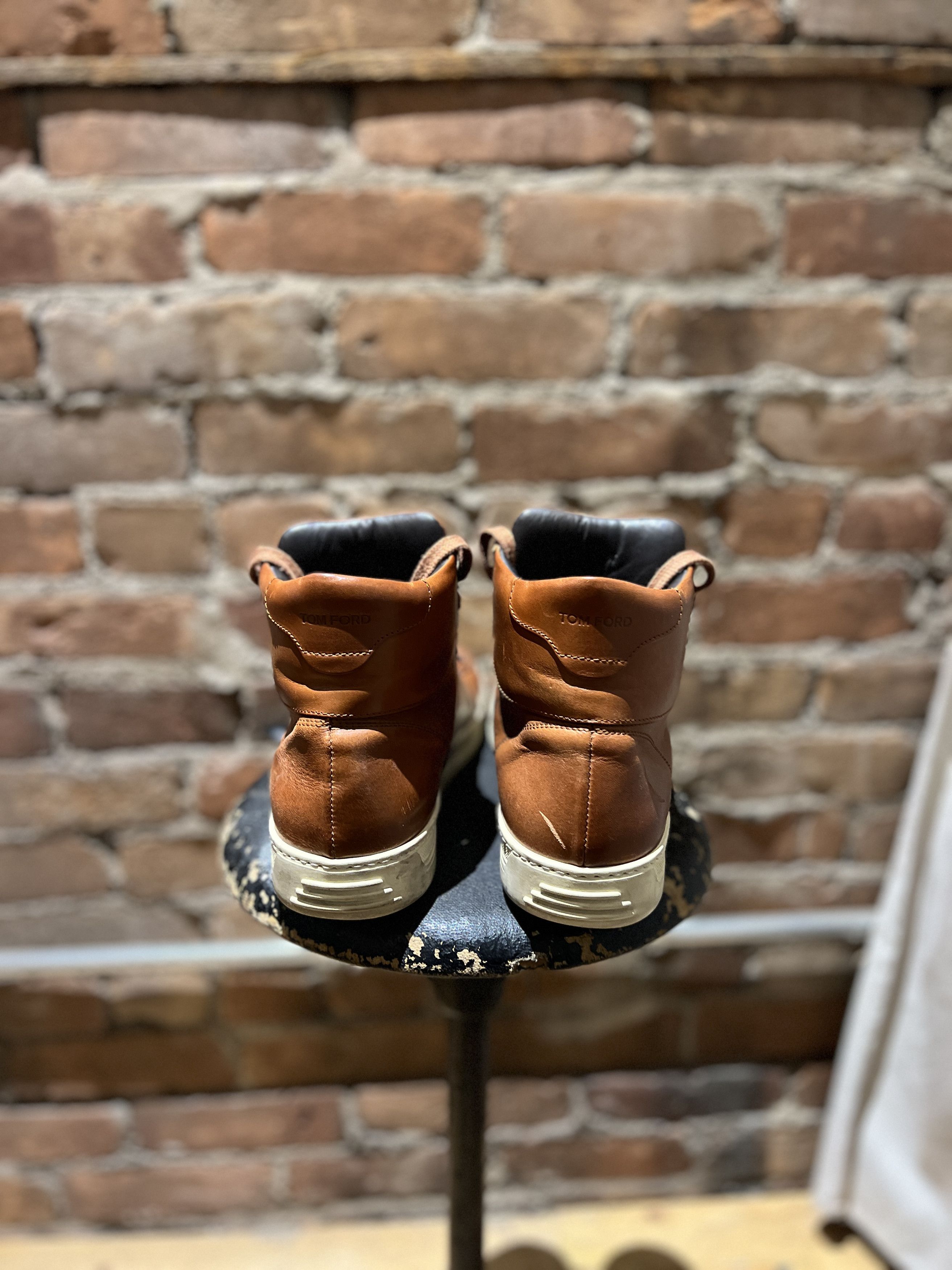 Tom Ford Tom Ford Brown Leather High-Top Sneakers – Cognac Brown Size US 8 / EU 41 - 3 Thumbnail