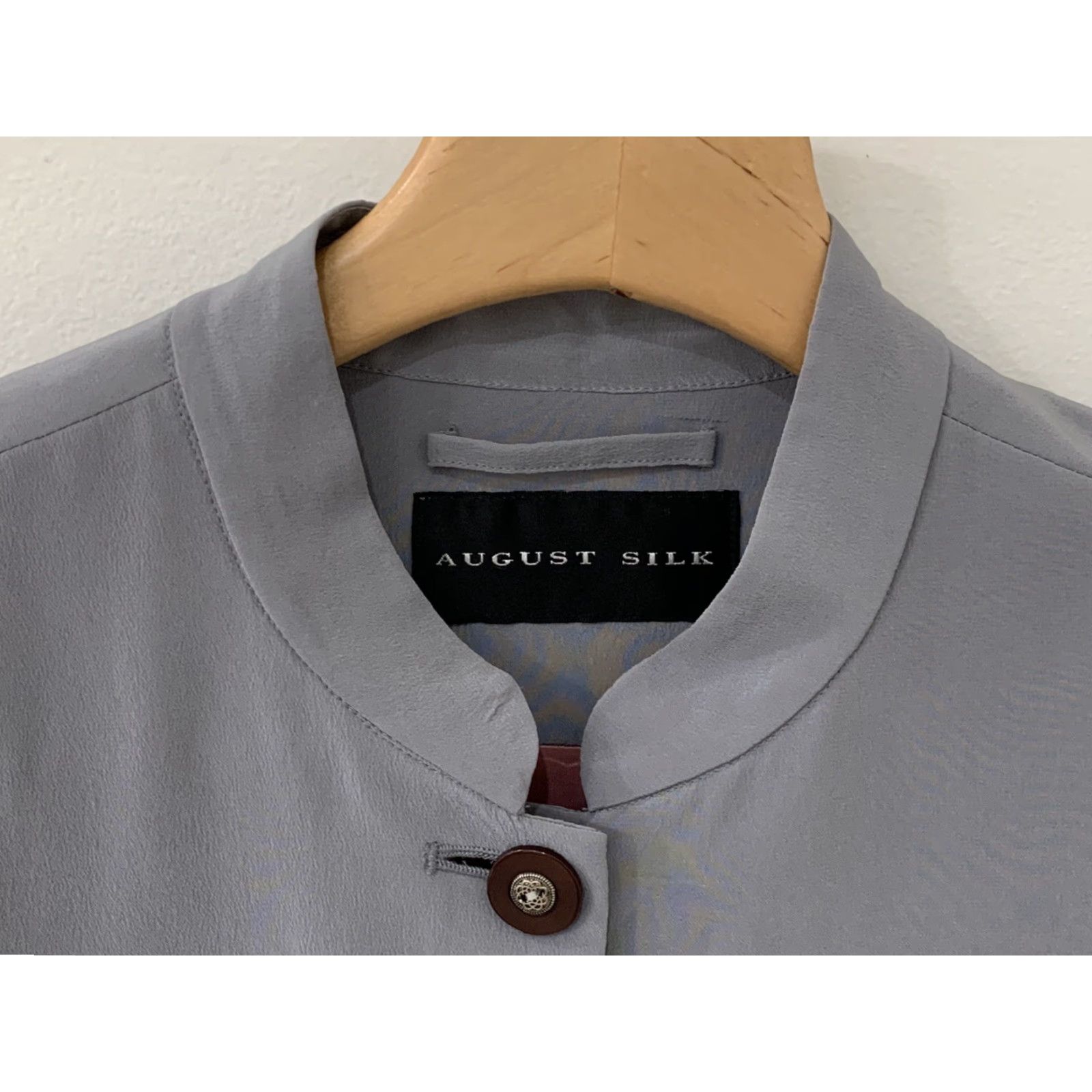 Vintage VINTAGE? No, not vintage. August Silk Jacket Women’s 10 Mandarin Collar 100% Silk Gray Steel Gray Basic Coat - Womens Jacket Size 10 Silk Lining Size L / US 10 / IT 46 - 4 Thumbnail