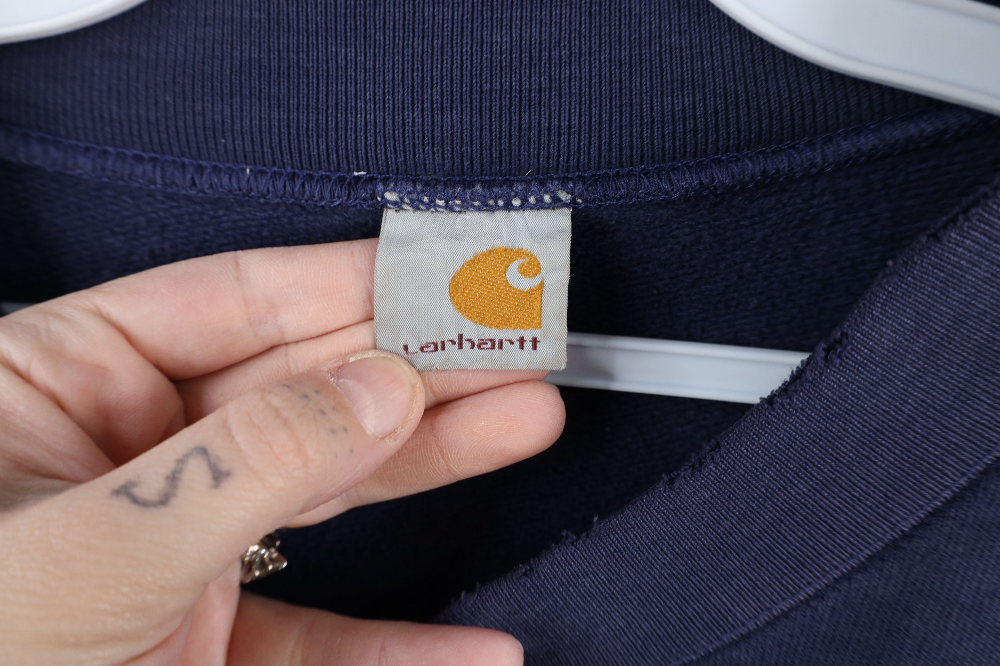 Carhartt × Vintage Vintage 90s Carhartt Spell Out Crewneck Sweatshirt Navy Blue Size US XXL / EU 58 / 5 - 8 Thumbnail