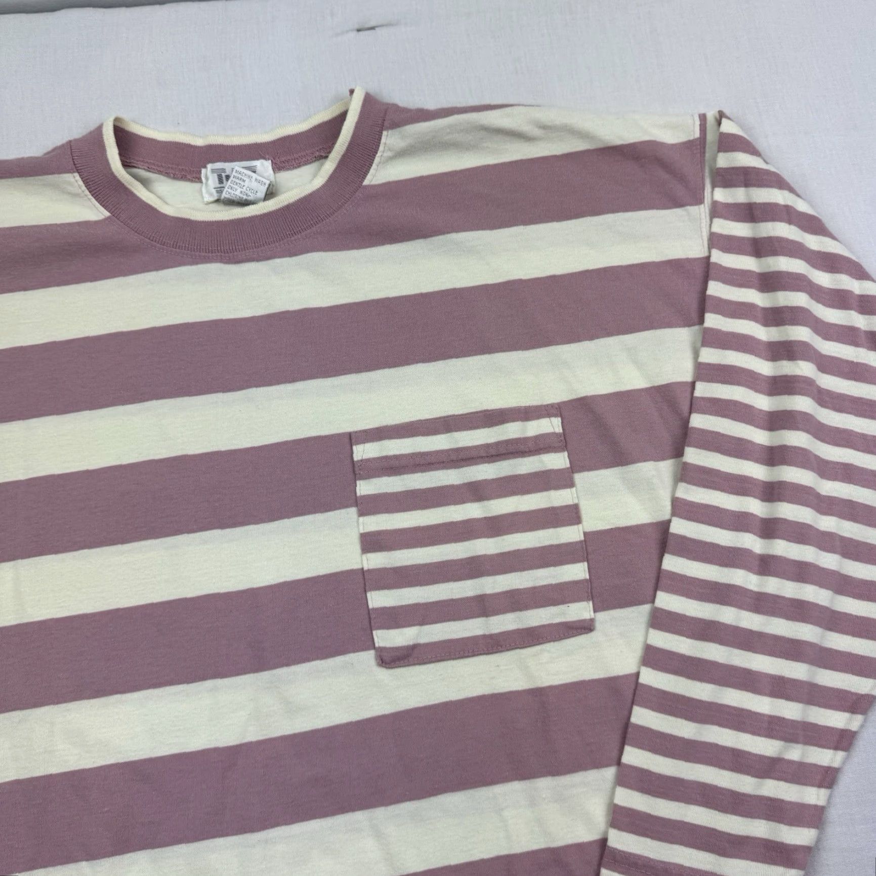 Pinko VINTAGE Mervyns Striped T-Shirt Long Sleeve Womens Large Pink 80s Pocket Casual Size L / US 10 / IT 46 - 2 Thumbnail