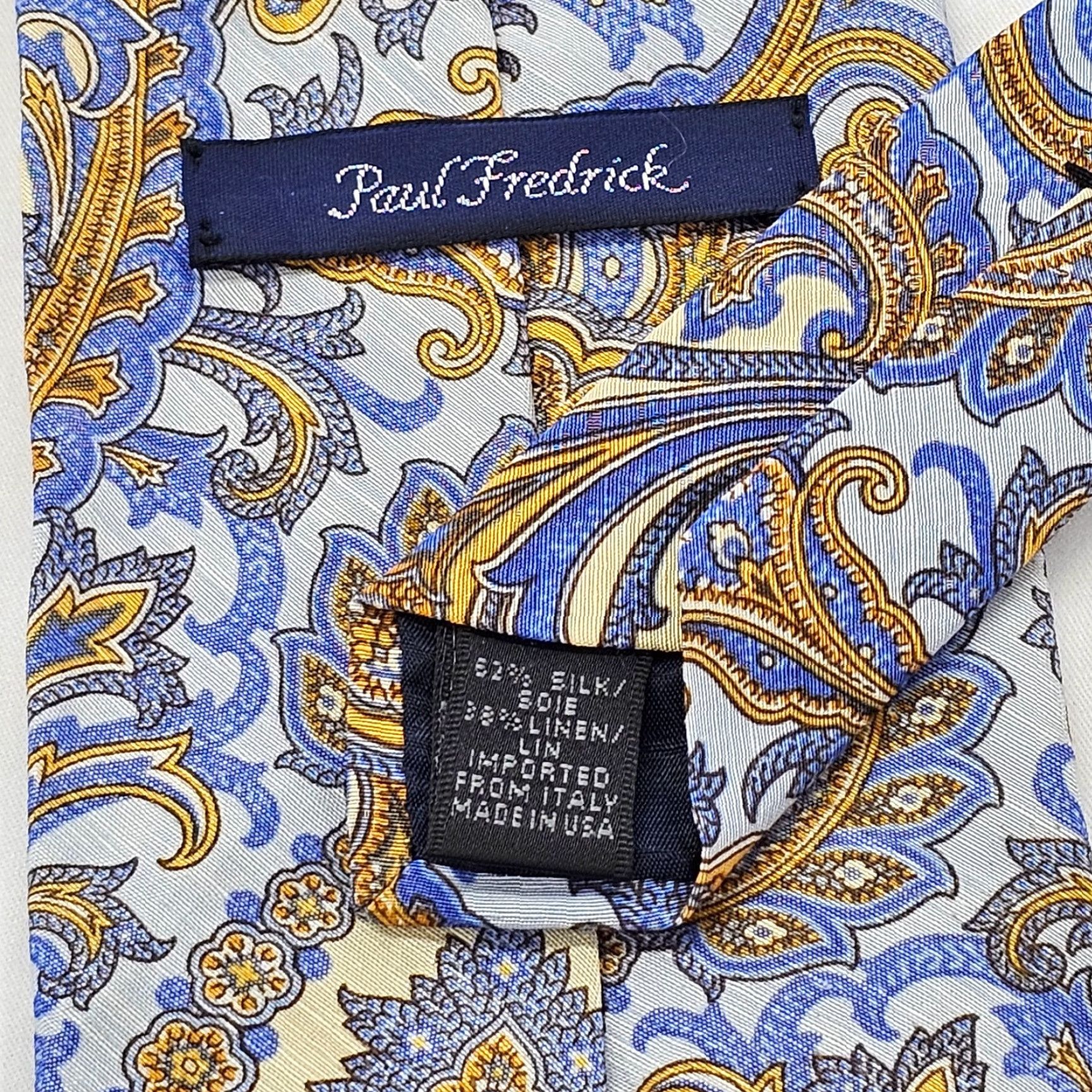 Vintage VINTAGE Paul Fredrick Necktie Men’s Silk Blue Gold Floral Paisley Design Preppy USA Size ONE SIZE - 6 Thumbnail