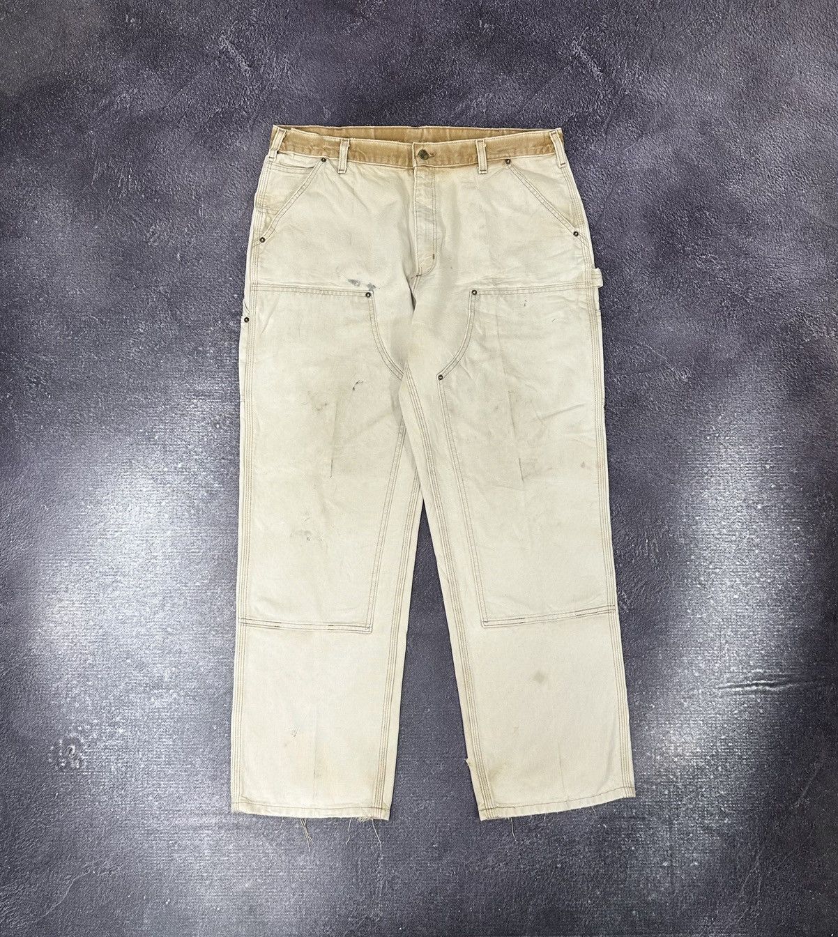 image of 90's Carhartt Double Knee Faded Baggy Y2K Work Pants in Cream, Men's (Size 38)