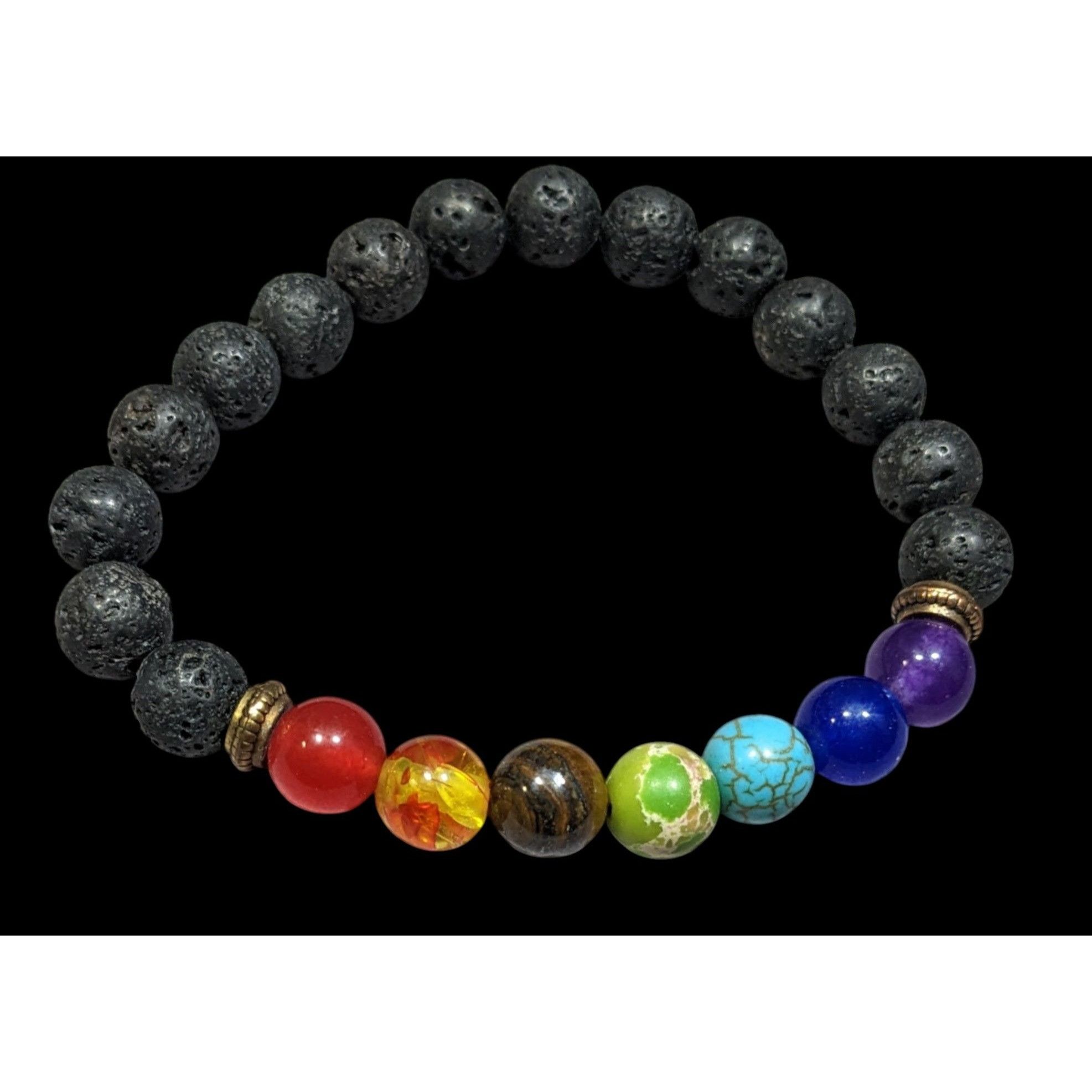 Other Chakra Rainbow Gemstone And Volcanic Rock Beaded Stretch Bra Size ONE SIZE - 2 Thumbnail