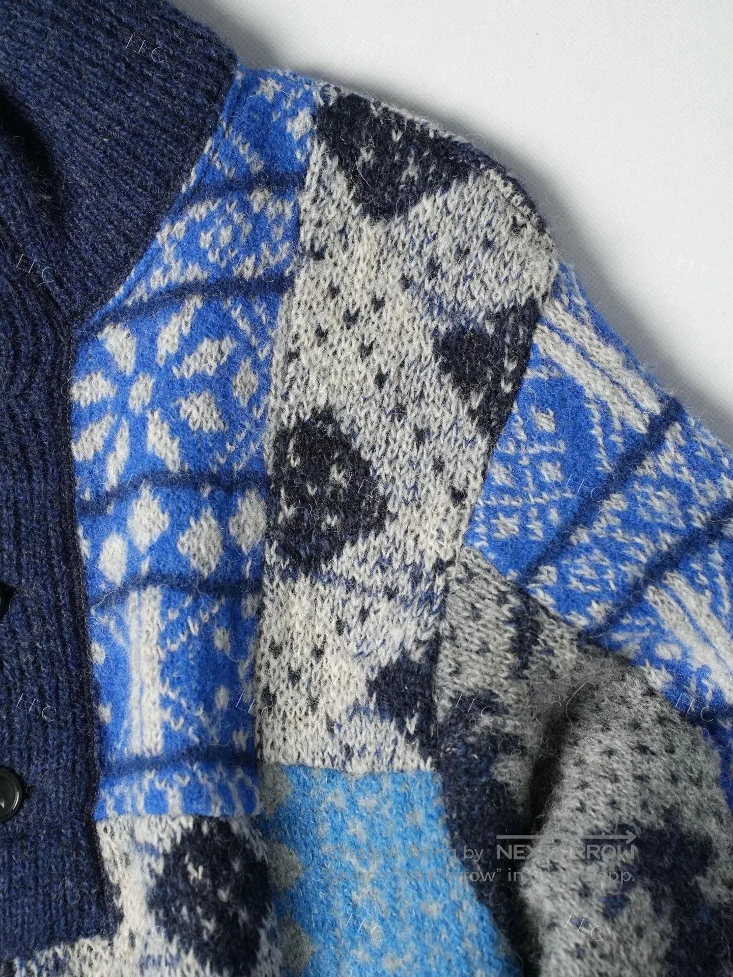45rpm Blue Patchwork Wool Sweater Jacket. Size US M / EU 48-50 / 2 - 5 Thumbnail