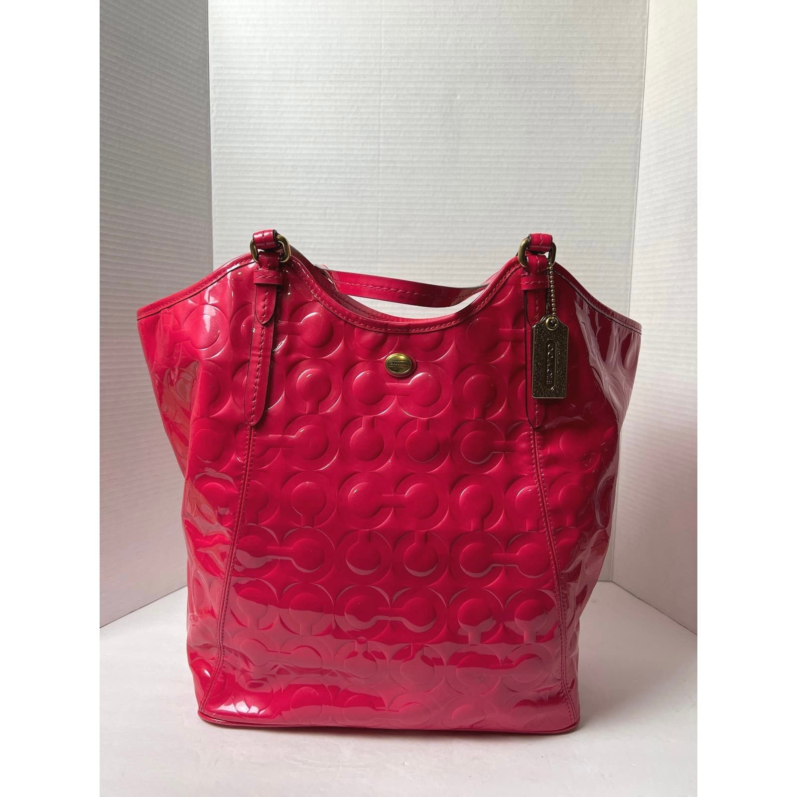 image of Hot Pink Coach Peyton Embossed Leather Tote Bag, Women's