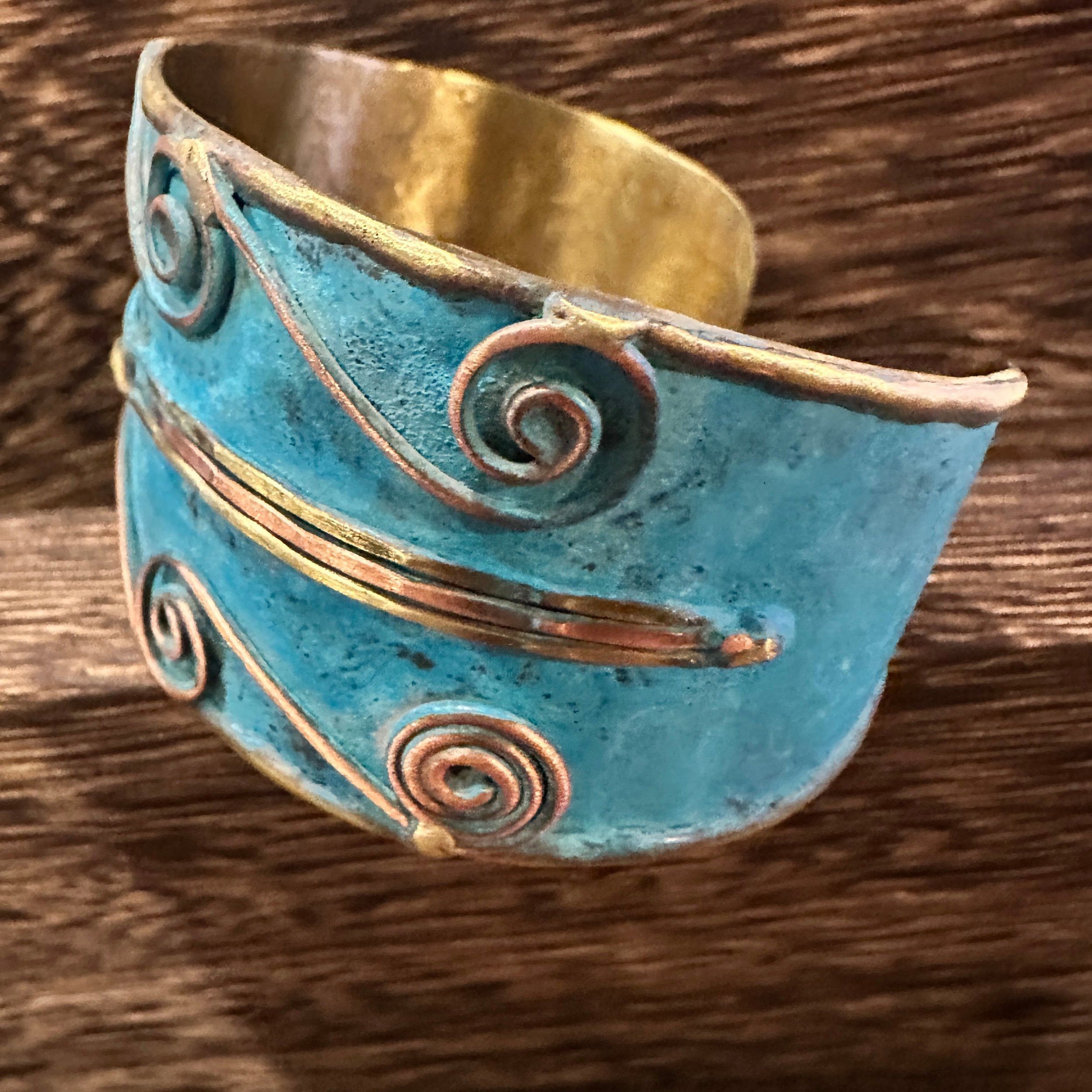 Other Aqua Patina Swirl Adjustable Cuff Bracelet - Handcrafted 2in Size ONE SIZE - 8 Thumbnail