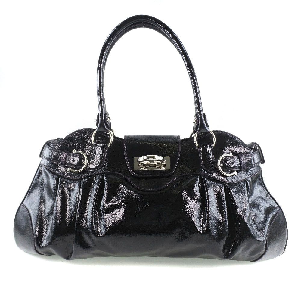 Salvatore Ferragamo Gancini Black Leather Handbag (Pre-Owned) Size ONE SIZE - 1 Thumbnail
