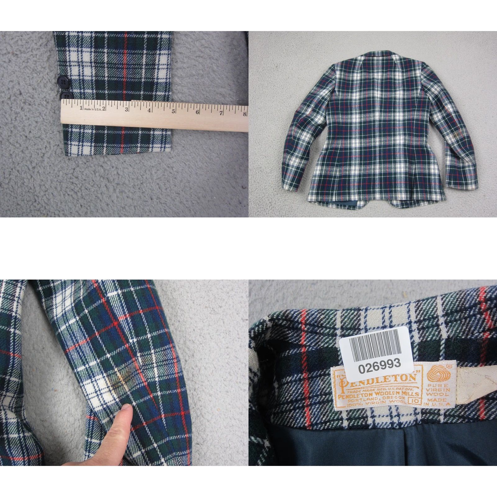 Pendleton VINTAGE Pendleton Jacket Womens 10 Plaid Wool Blazer Green Blue 80s 90s Classic Casual Mens Womens Girls Size L / US 10 / IT 46 - 9 Thumbnail