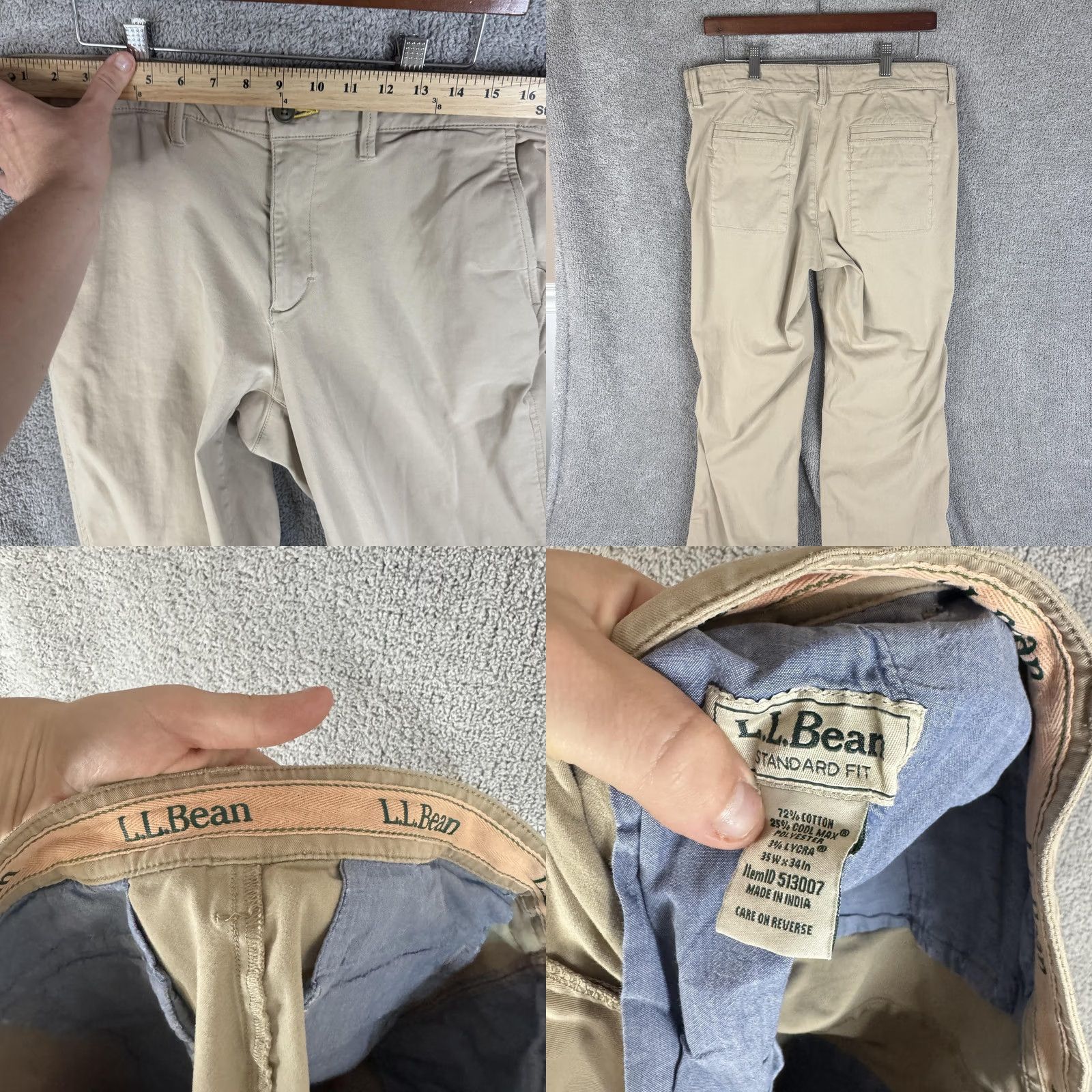 Vintage L.L. Bean Pants Mens 35x34 Beige Regular Fit Chino Stretch CoolMax Casual Shirt? Size US 35 - 8 Thumbnail