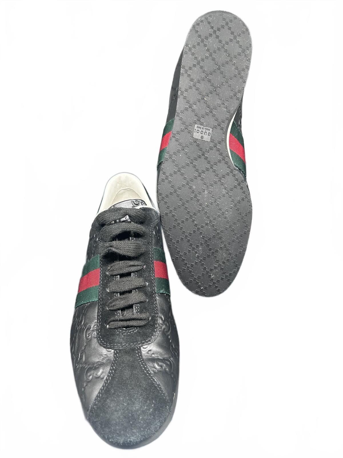 Gucci Unisex Gucci Guccissima Black Leather Web Low Top Sneaker Size US 6.5 / EU 39-40 - 9 Thumbnail