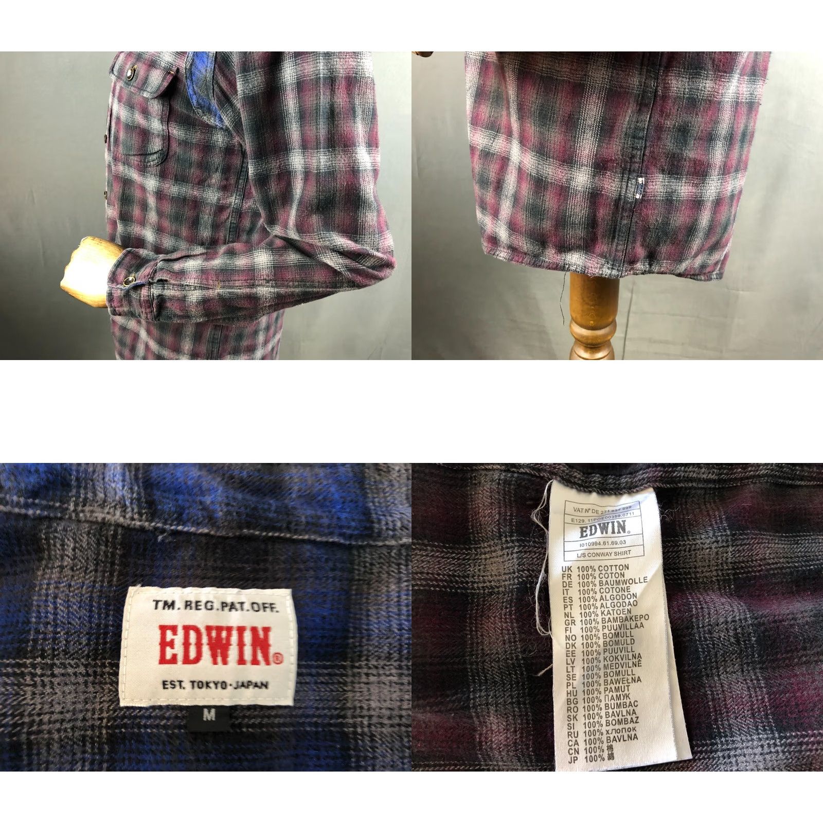 Edwin Edwin Conway Shirt Cotton Purple Men Size M Check Size US M / EU 48-50 / 2 - 8 Thumbnail