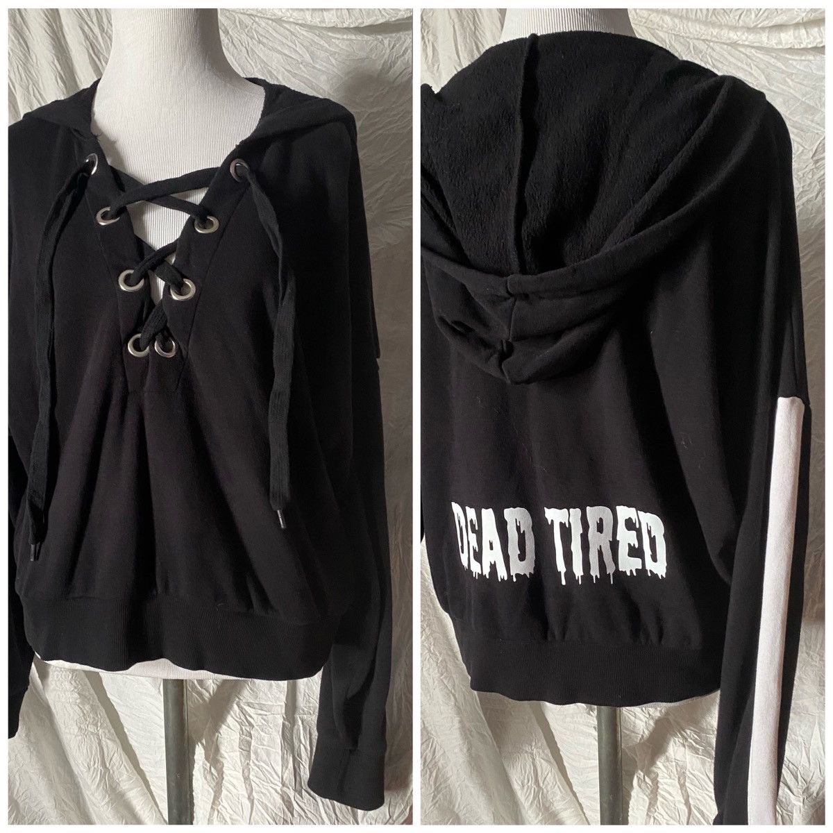 Forever 21 F21 Contemporary, “Dead Tired”, Lace Up Front Hoodie Size M / US 6-8 / IT 42-44 - 9 Thumbnail