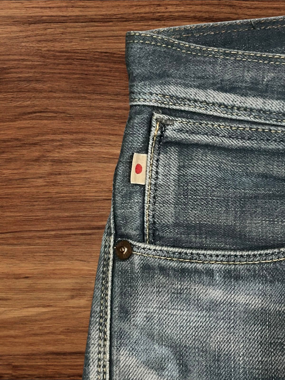 Japanese Brand × Tornado Mart Vintage Japanese Back Number Buckle Back Blue Faded Jeans Size US 33 - 5 Thumbnail