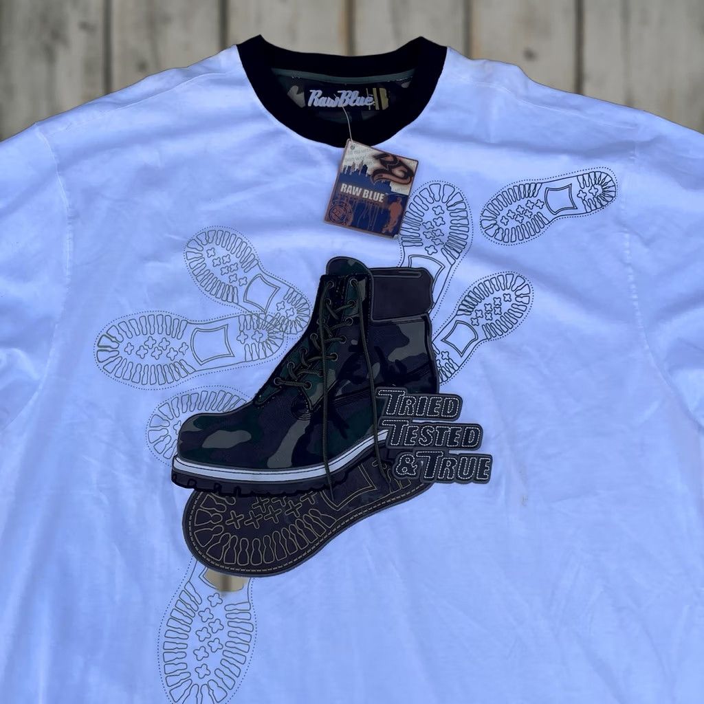 Timberland VINTAGE Y2K Raw Blue Camouflage Shirt Hip Hop Streetwear Timberland Style Tee 3XL Mens White Crew Neck Short Sleeve 90s Grunge Size US XXL / EU 58 / 5 - 1 Thumbnail