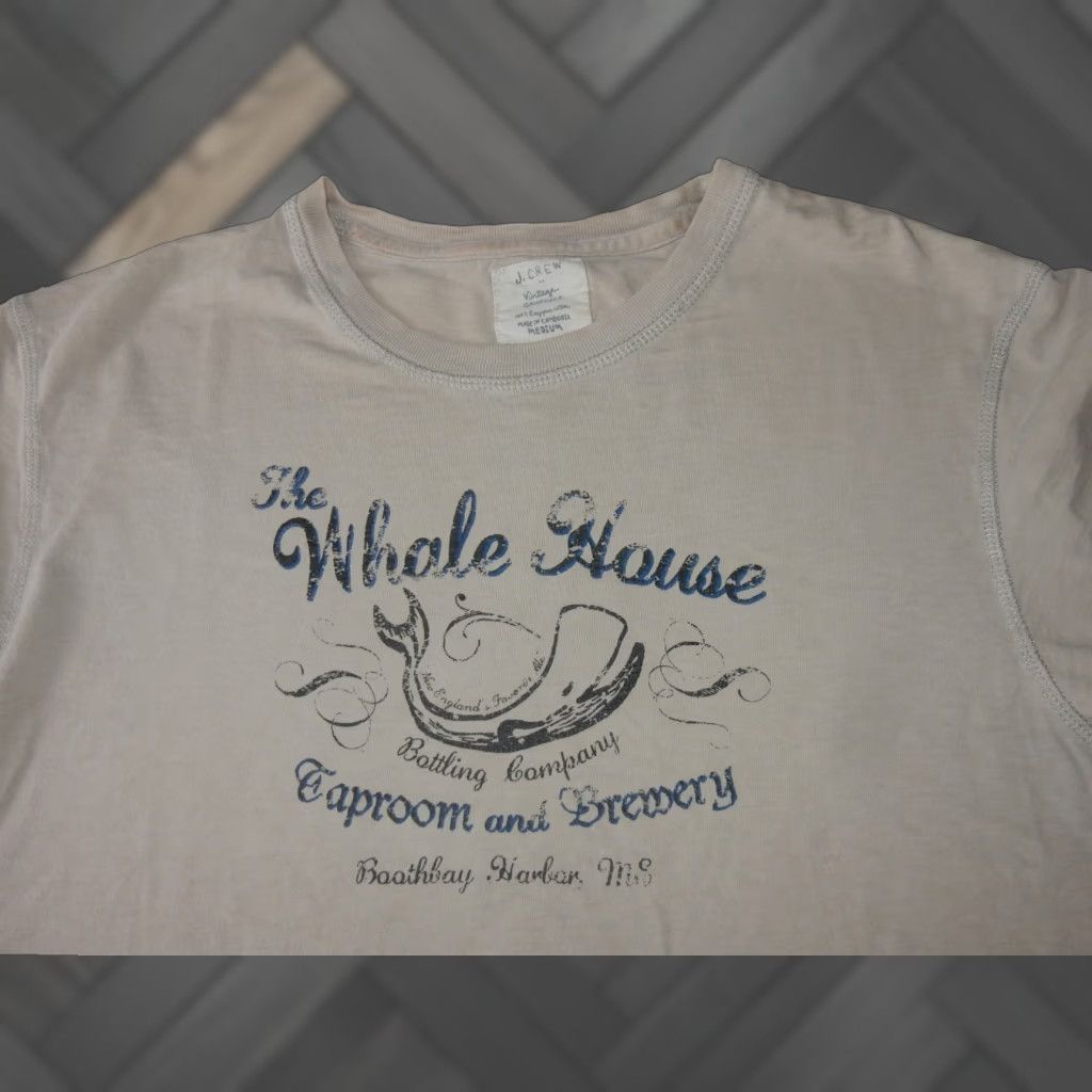 J.Crew VINTAGE J.CREW Men T Shirt Beige Cotton The Whale House M Short Sleeve Graphic Print Man Mens Size US M / EU 48-50 / 2 - 1 Thumbnail