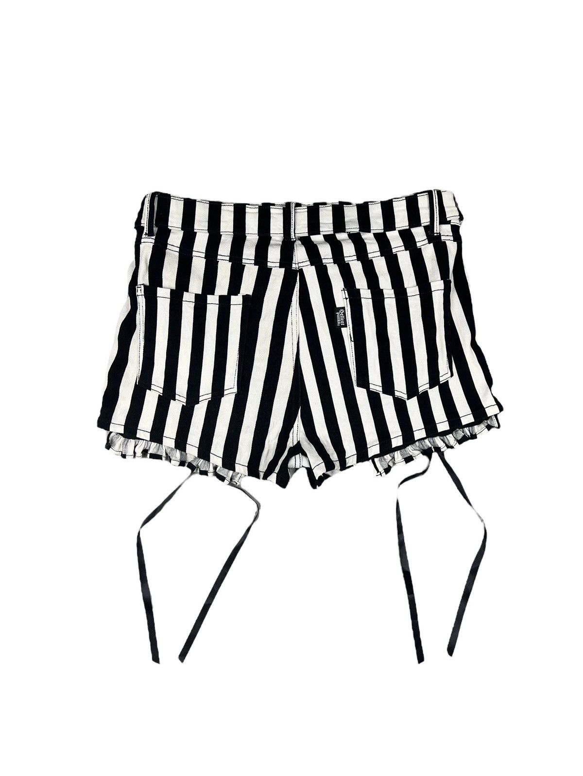 Japanese Brand Hell Cat Punks Jail Stripes Laced Shorts Size 32" / US 10 / IT 46 - 2 Thumbnail